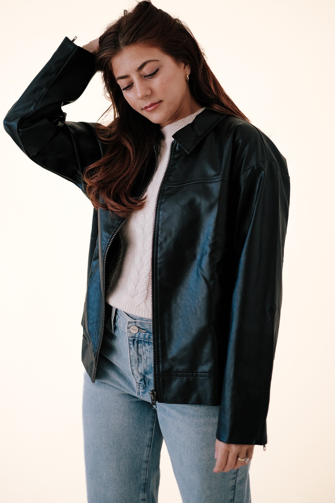 Needii Pepper Black Oversized Faux Leather Jacket