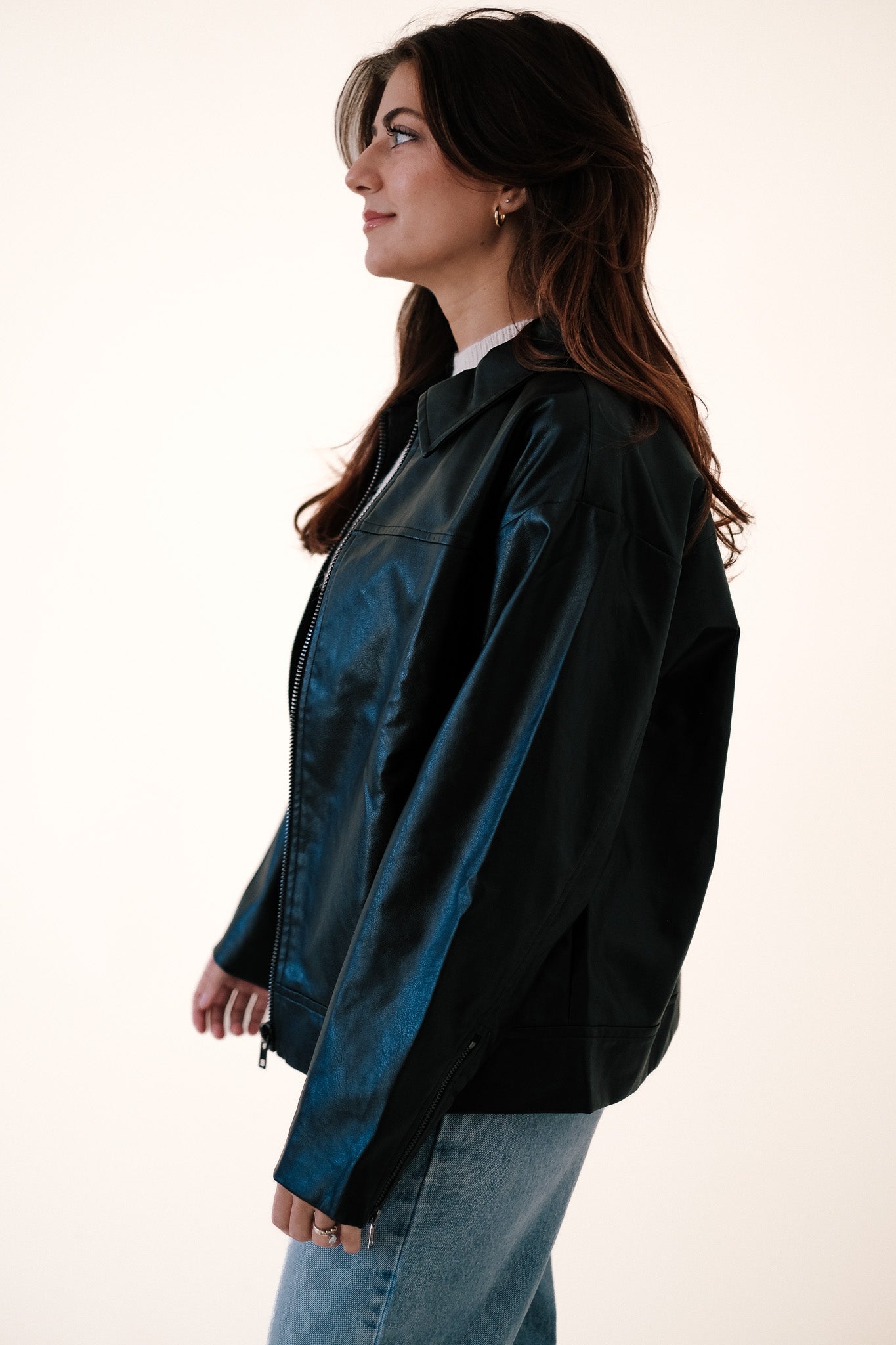 Needii Pepper Black Oversized Faux Leather Jacket