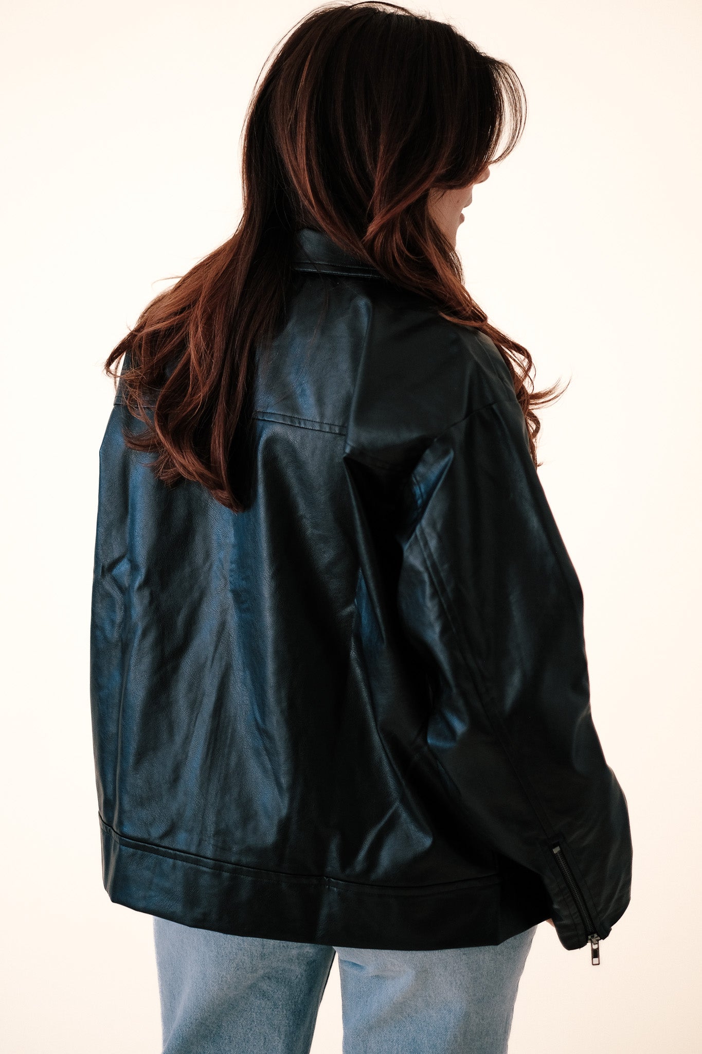 Needii Pepper Black Oversized Faux Leather Jacket