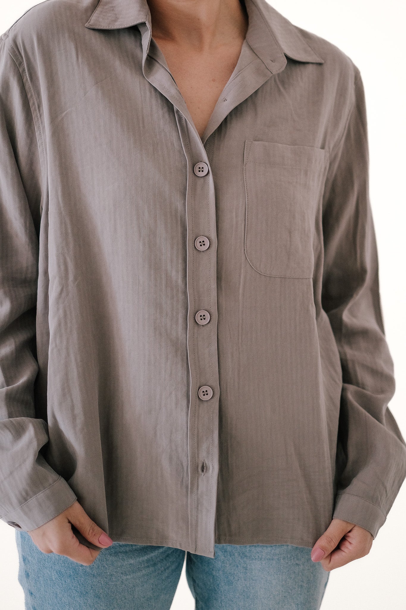 Sawyer Taupe Soft Stripe Collared Button Down Shirt (M)