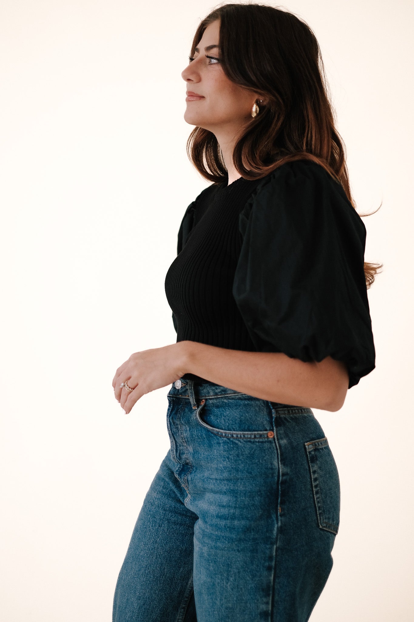 Sofie the Label Tori Contrast Puff Sleeve Top (Black)