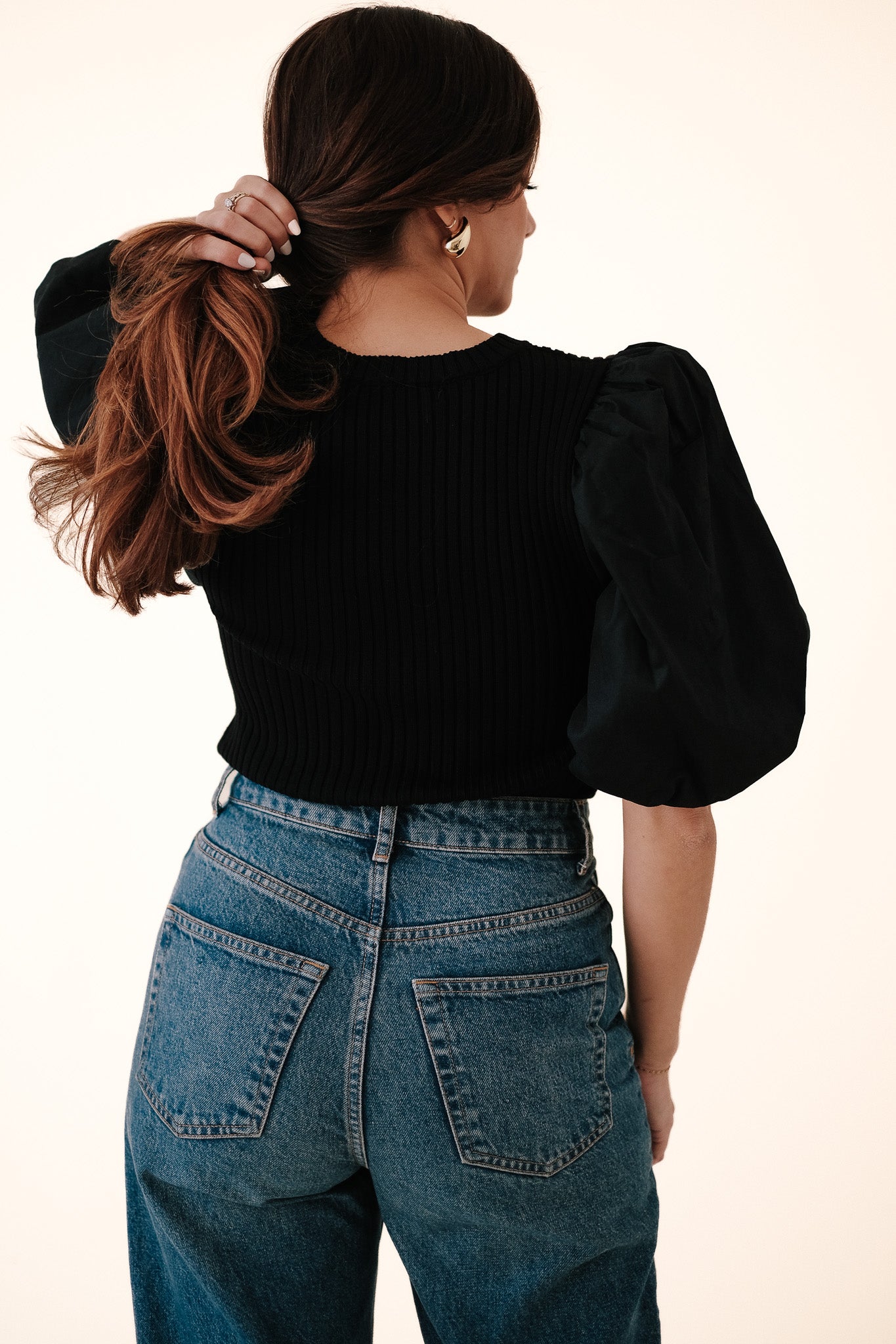 Sofie the Label Tori Contrast Puff Sleeve Top (Black)