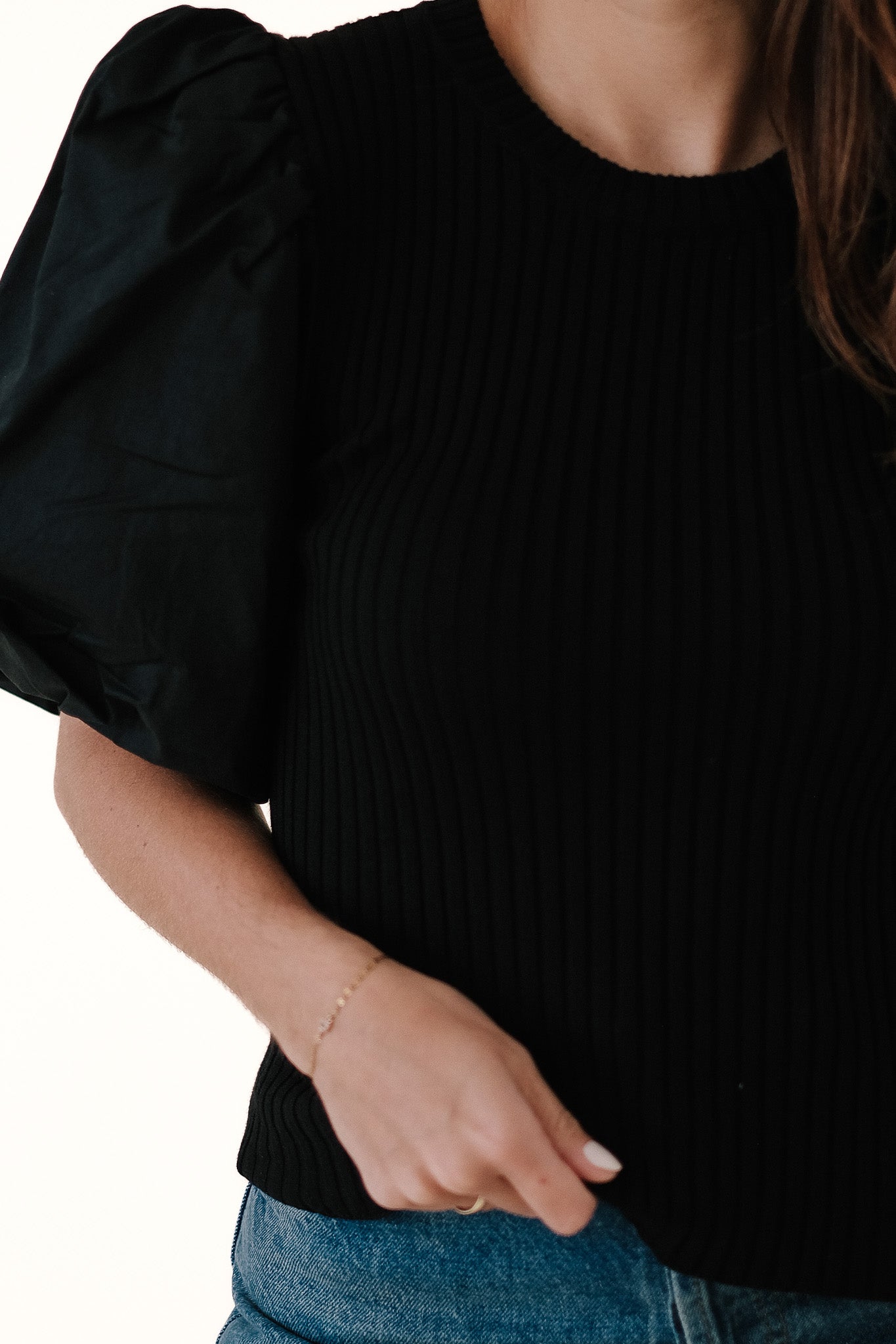 Sofie the Label Tori Contrast Puff Sleeve Top (Black)