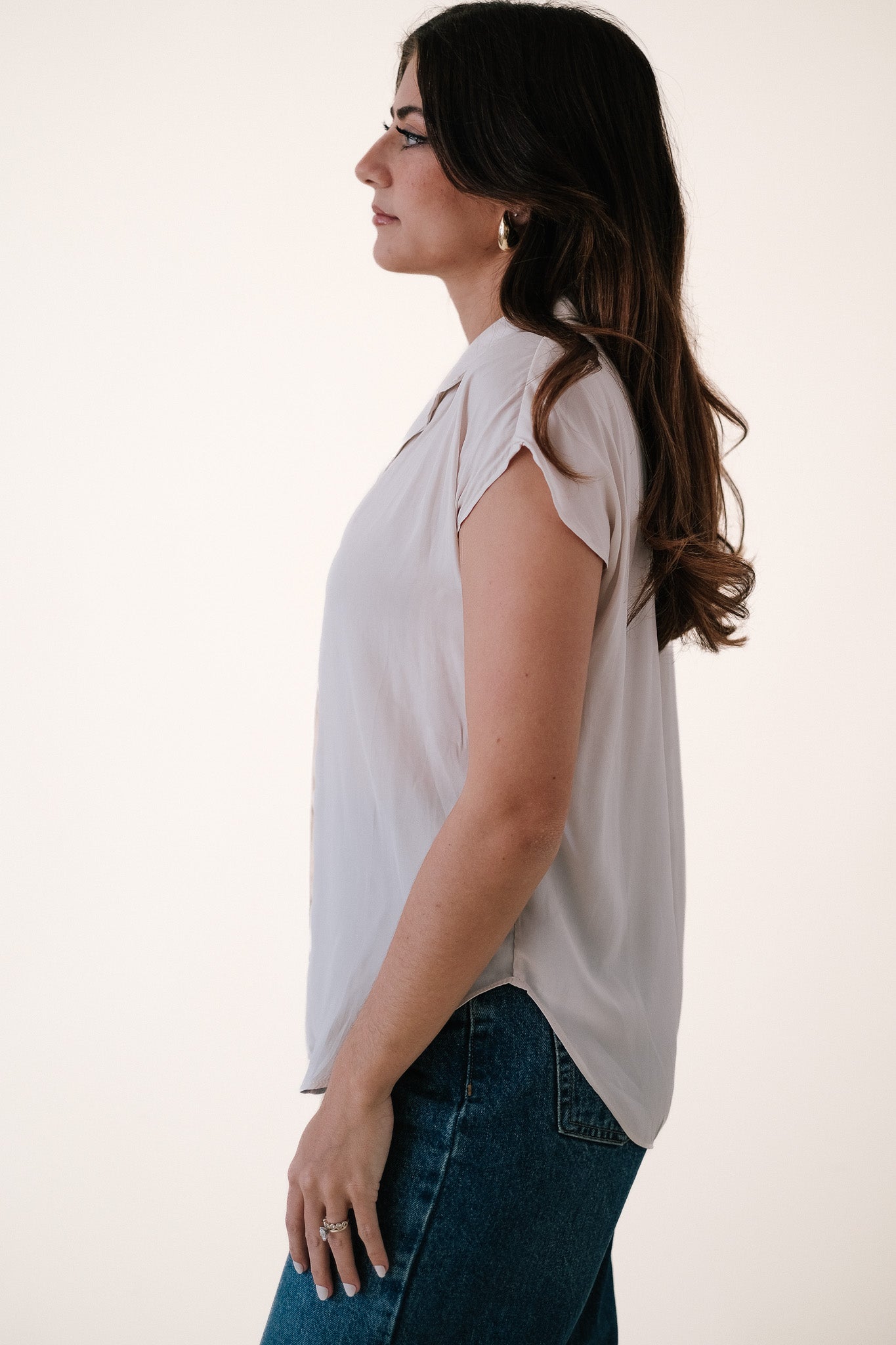 Miou Muse Tate Cream Satin Buttoned Top (S)
