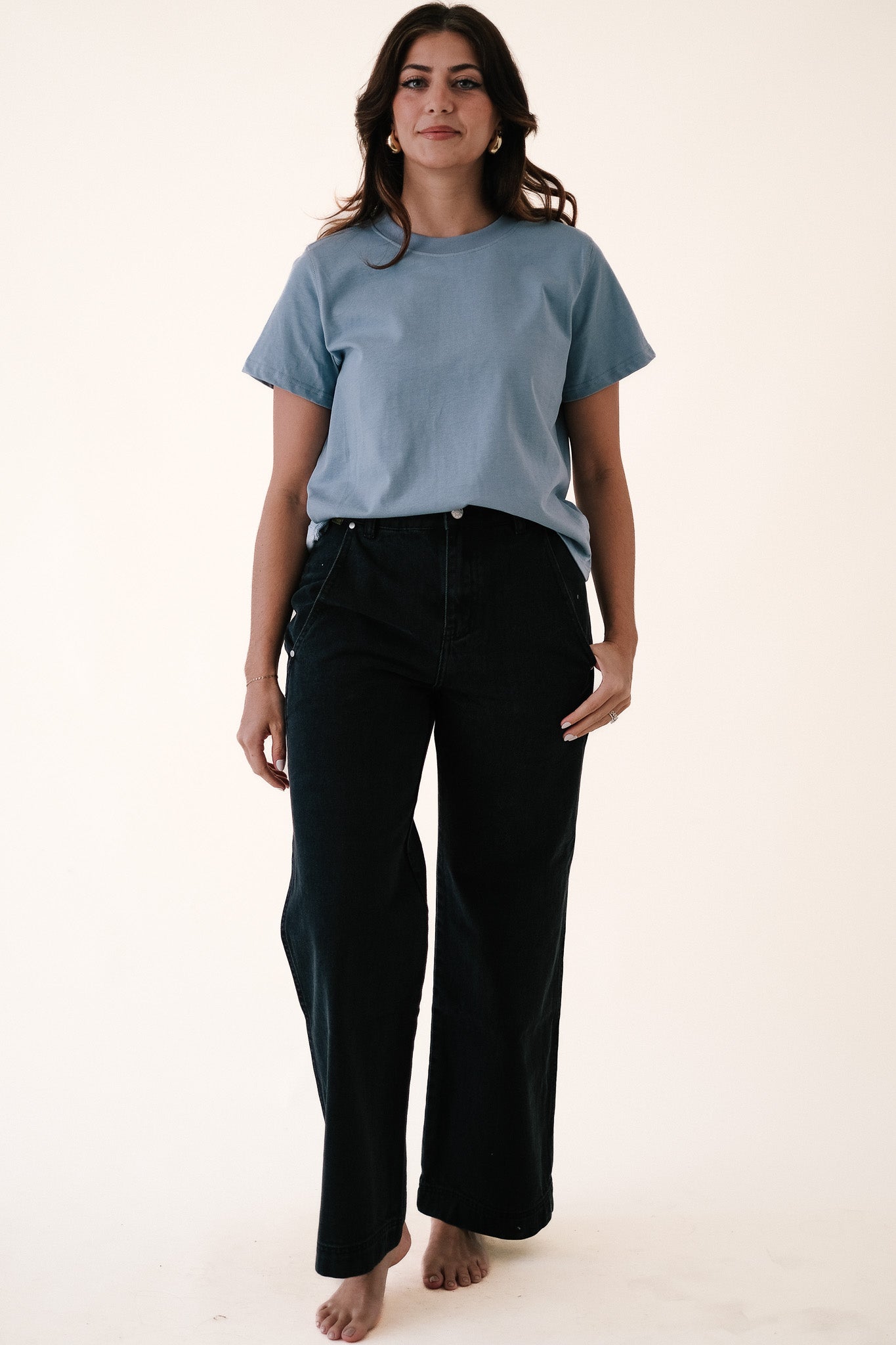 FRNCH Bridget Black Washed Denim Wide Leg Jeans