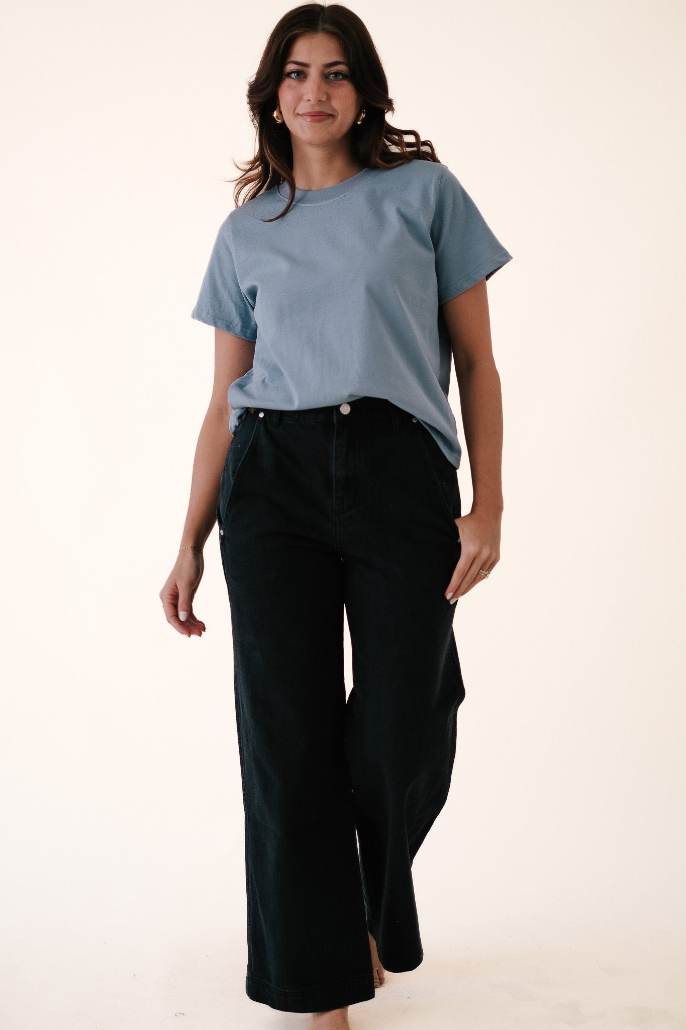 FRNCH Bridget Black Washed Denim Wide Leg Jeans
