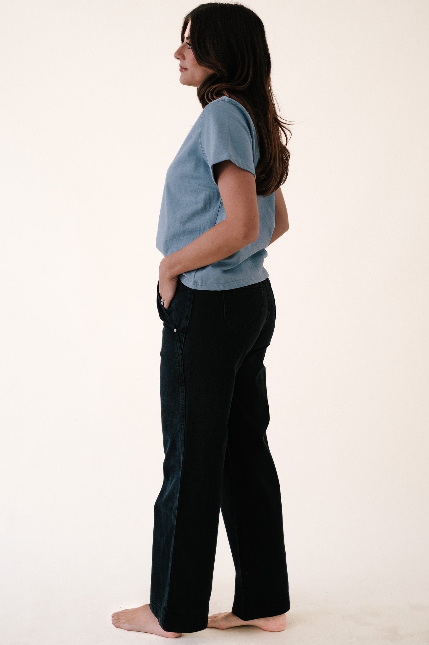 FRNCH Bridget Black Washed Denim Wide Leg Jeans