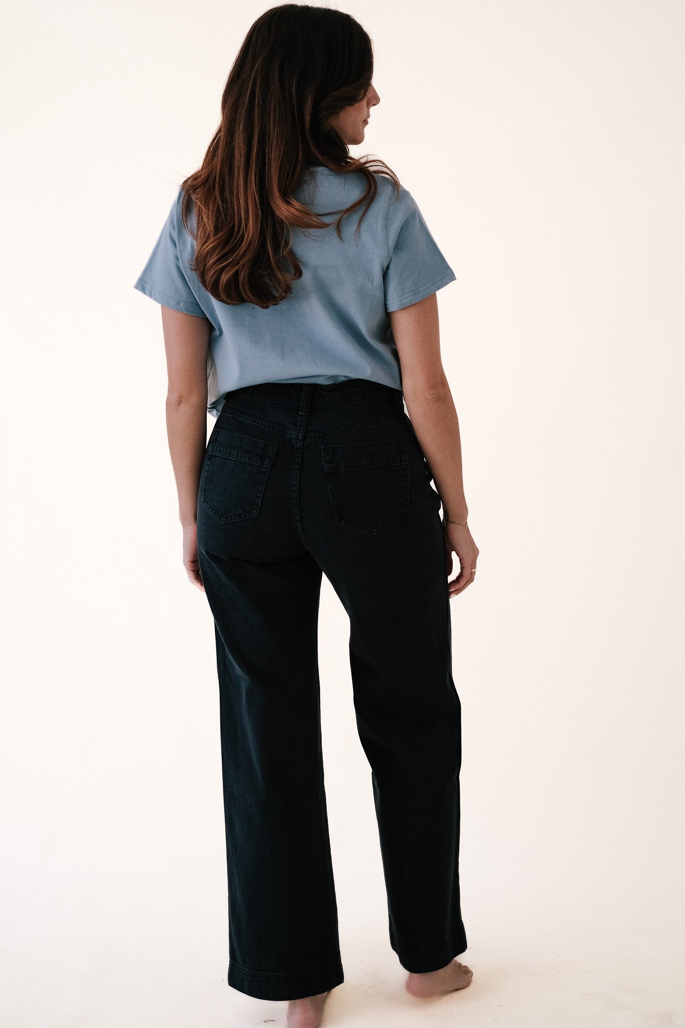 FRNCH Bridget Black Washed Denim Wide Leg Jeans