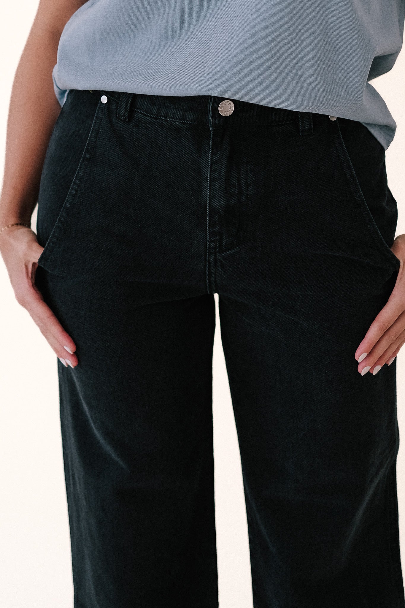 FRNCH Bridget Black Washed Denim Wide Leg Jeans
