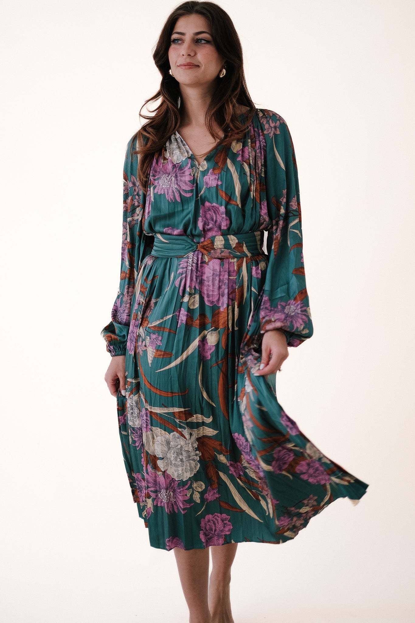 Current Air Teagan Botanical Belted Midi Dress (S)