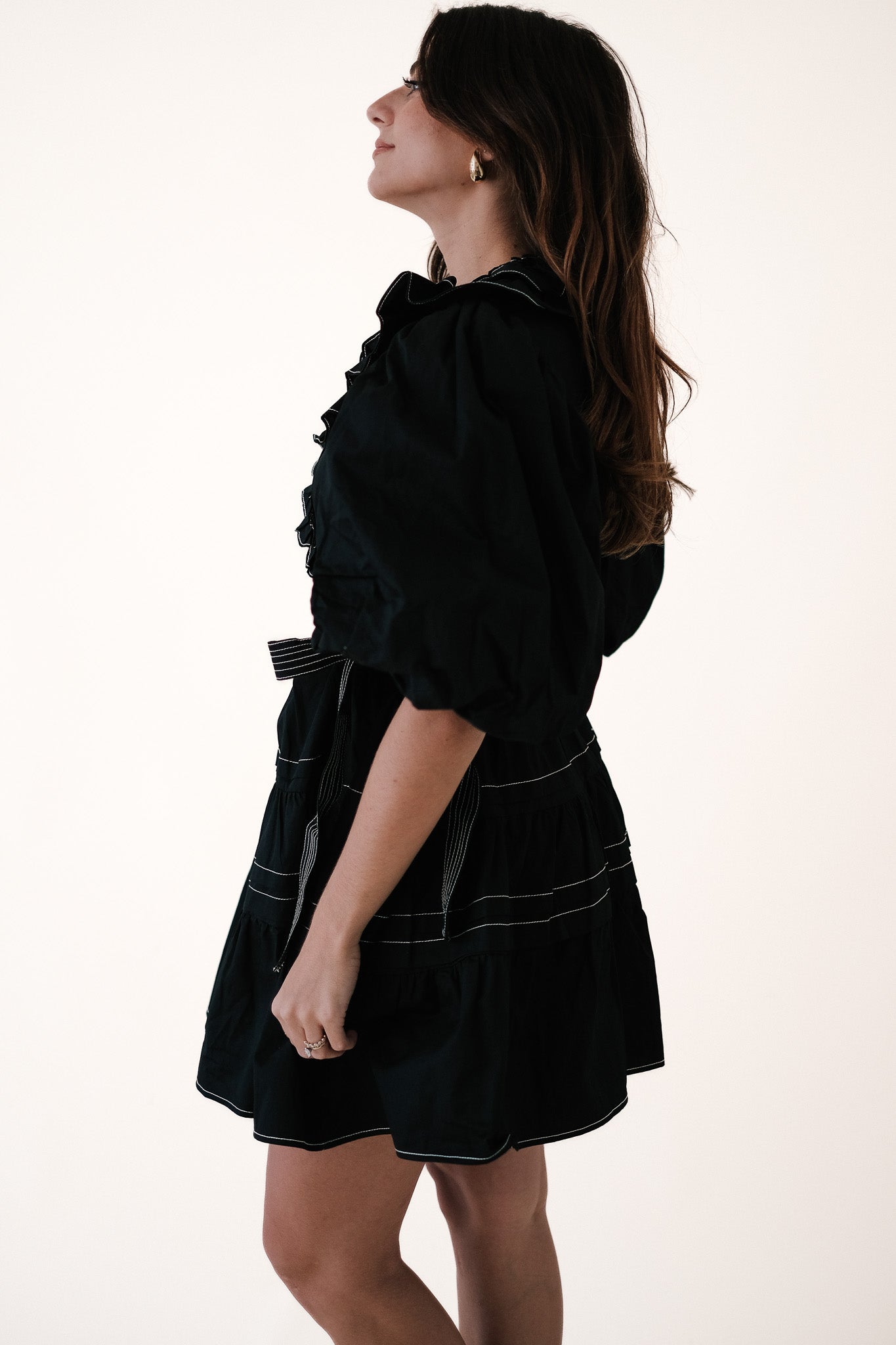 Sofie the Label Tabitha Contrast Stitch Wrap Mini Dress (Black)