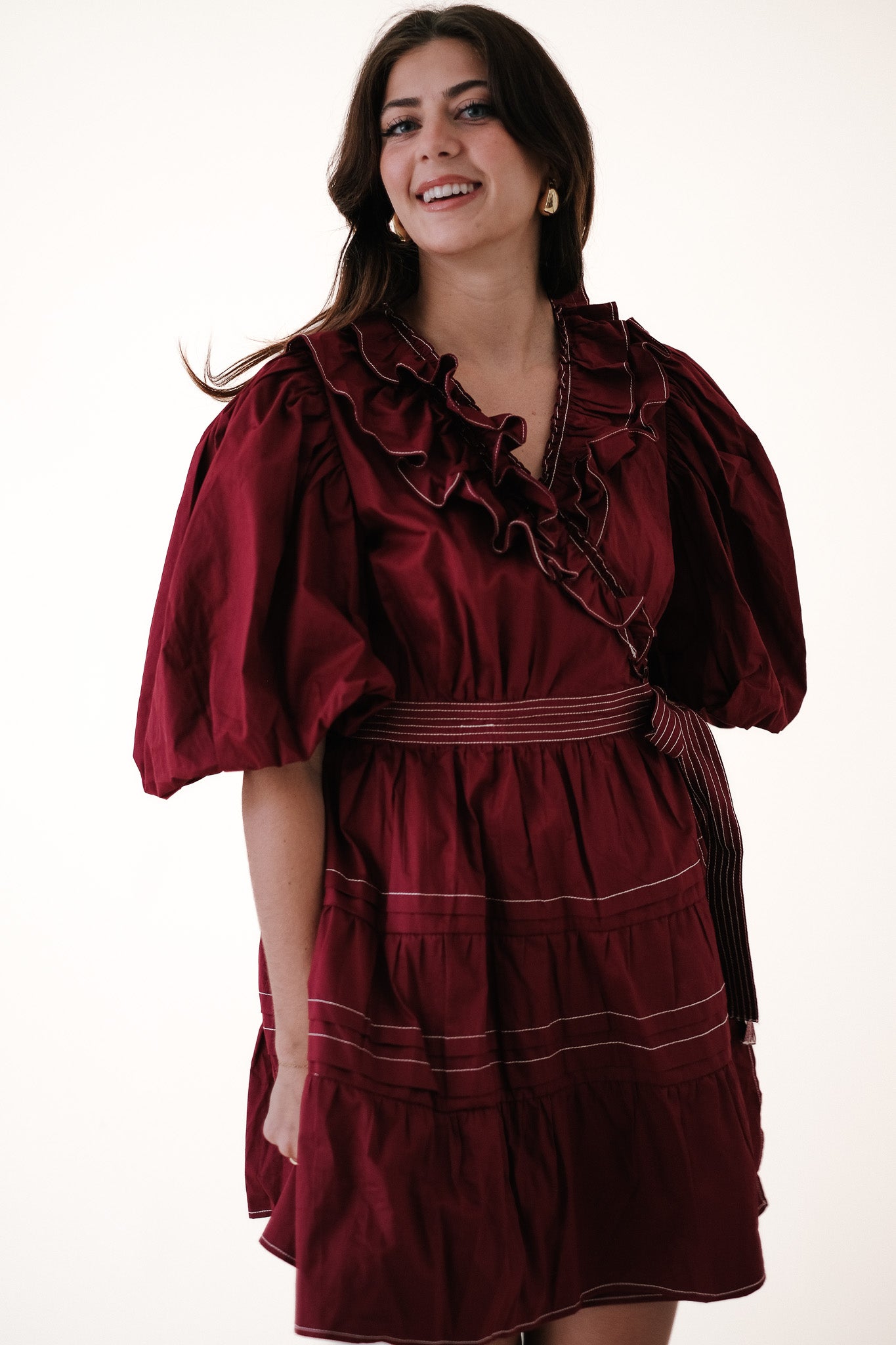 Sofie the Label Tabitha Contrast Stitch Wrap Mini Dress (Red) M