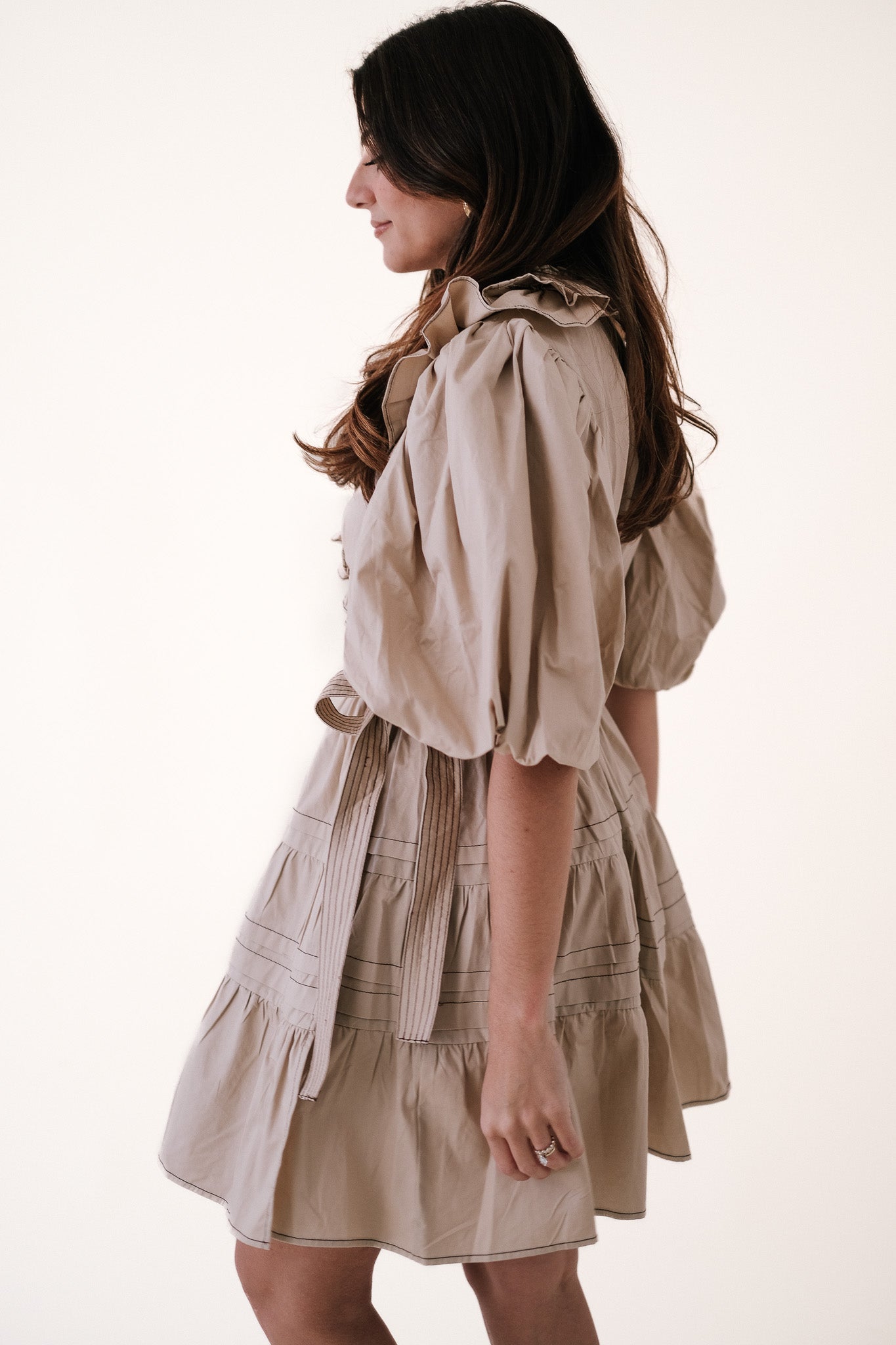 Sofie the Label Tabitha Contrast Stitch Wrap Mini Dress (Cream)