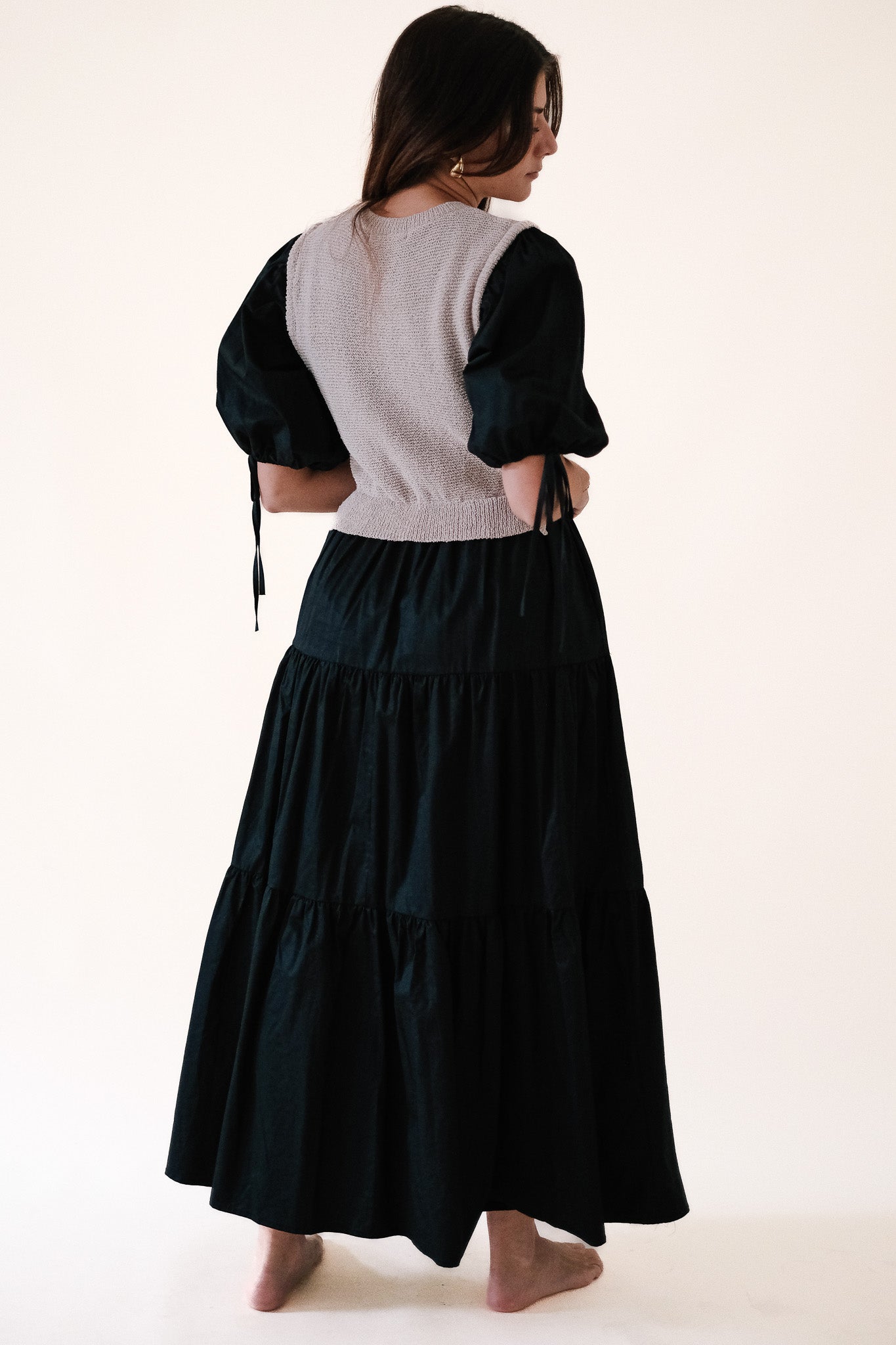 Sofie the Label Valencia Mixed Knit Tiered Maxi Dress (Black)