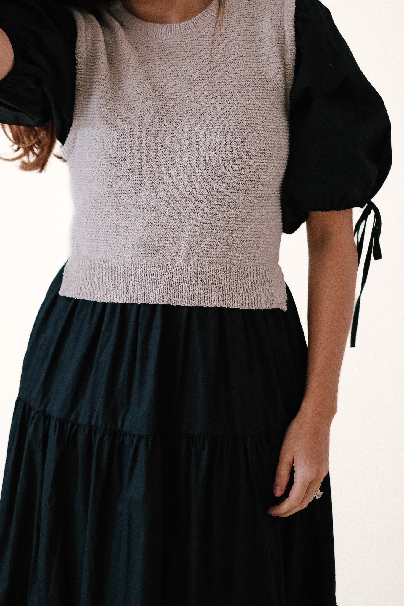 Sofie the Label Valencia Mixed Knit Tiered Maxi Dress (Black)