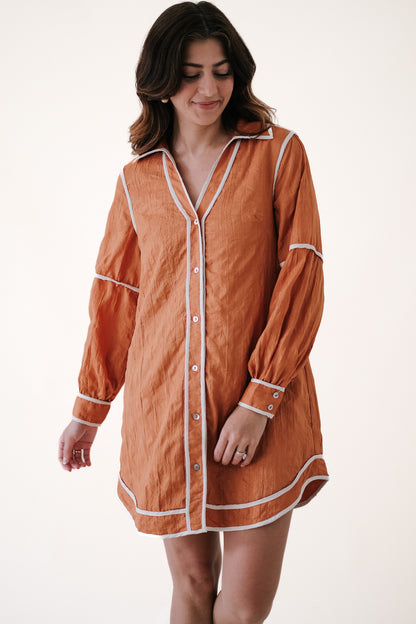 Walker Orange Contrast Crinkle Shirt Mini Dress (L)