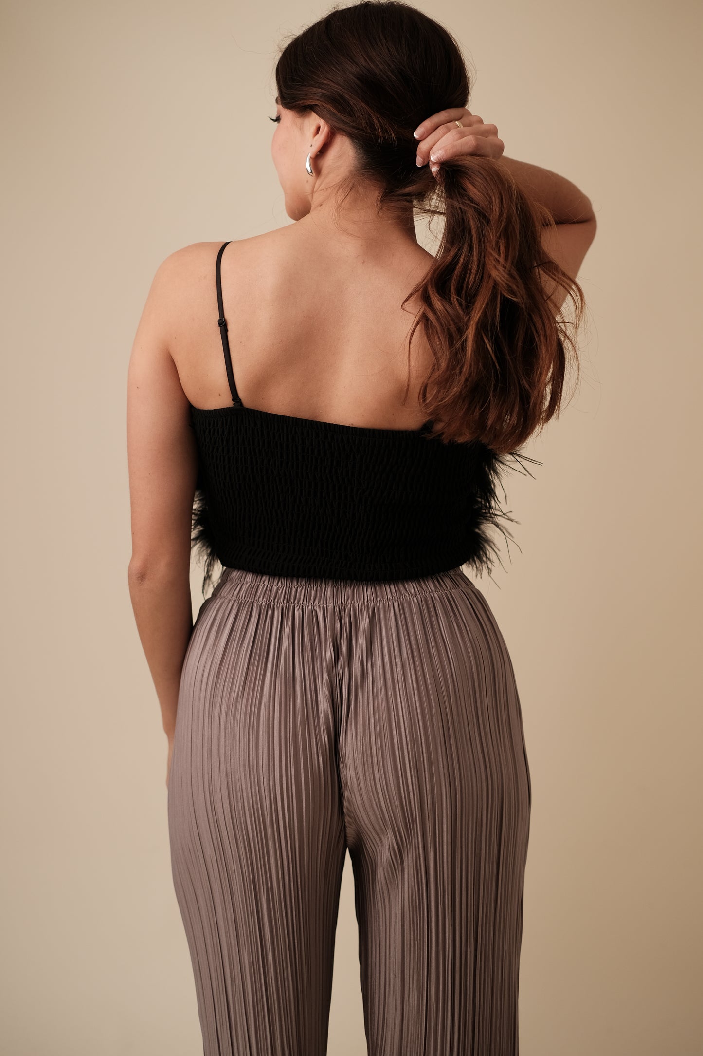 Lucy Paris Phoebe Black Feathered Crop Top (M)