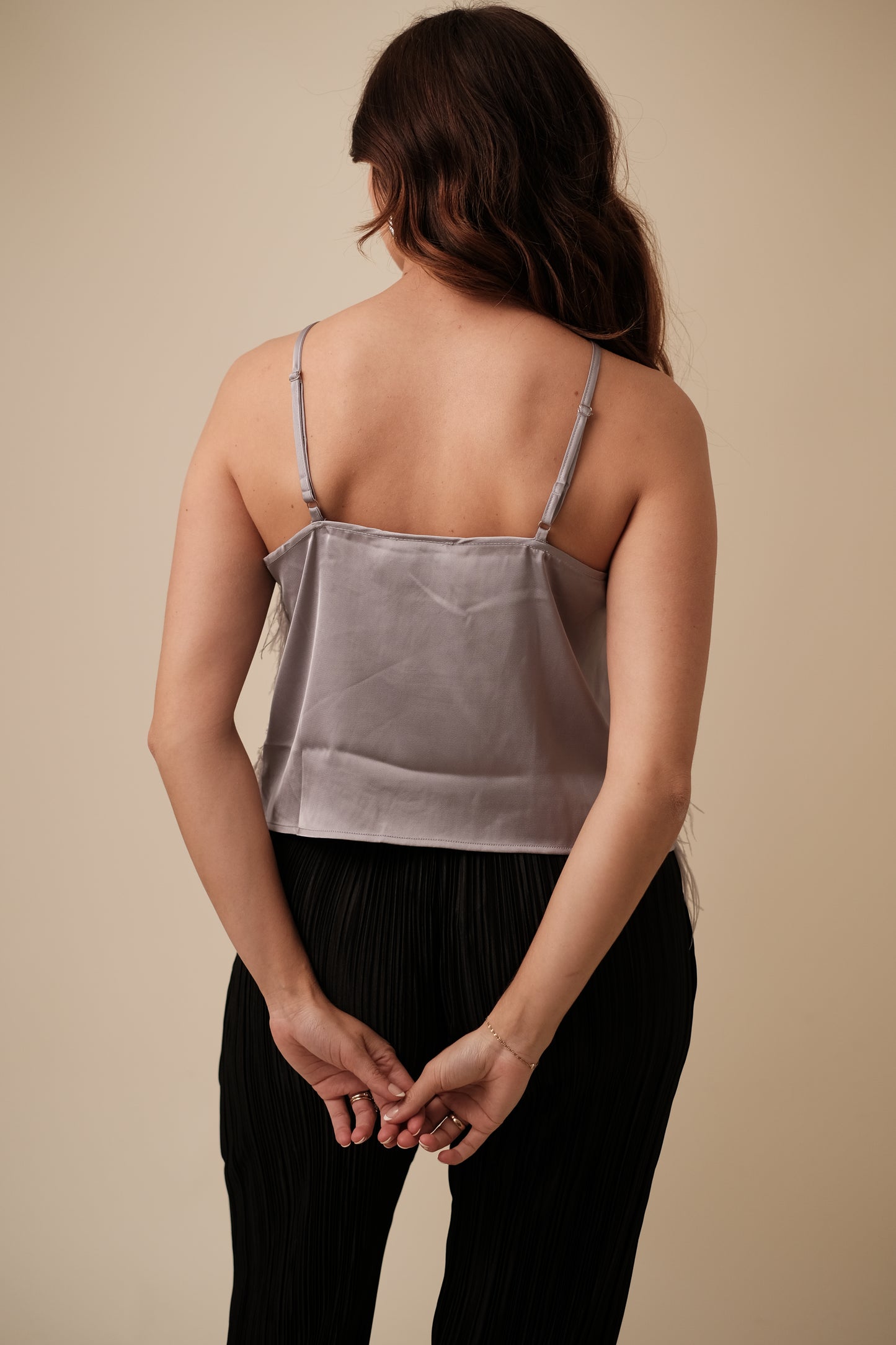 Lucy Paris Amanda Grey Feather Tiered Halter Top