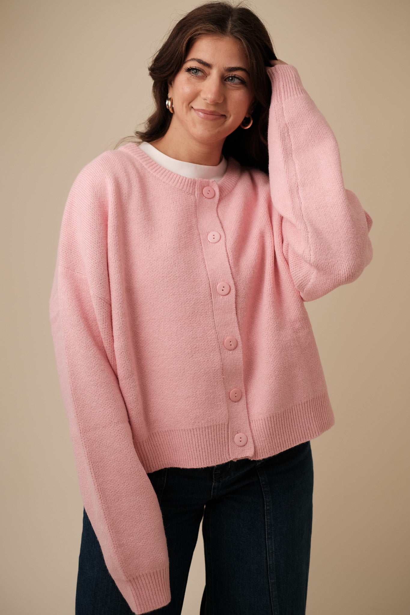 Things Between Camila Pink Knit Buttoned Cardigan Top