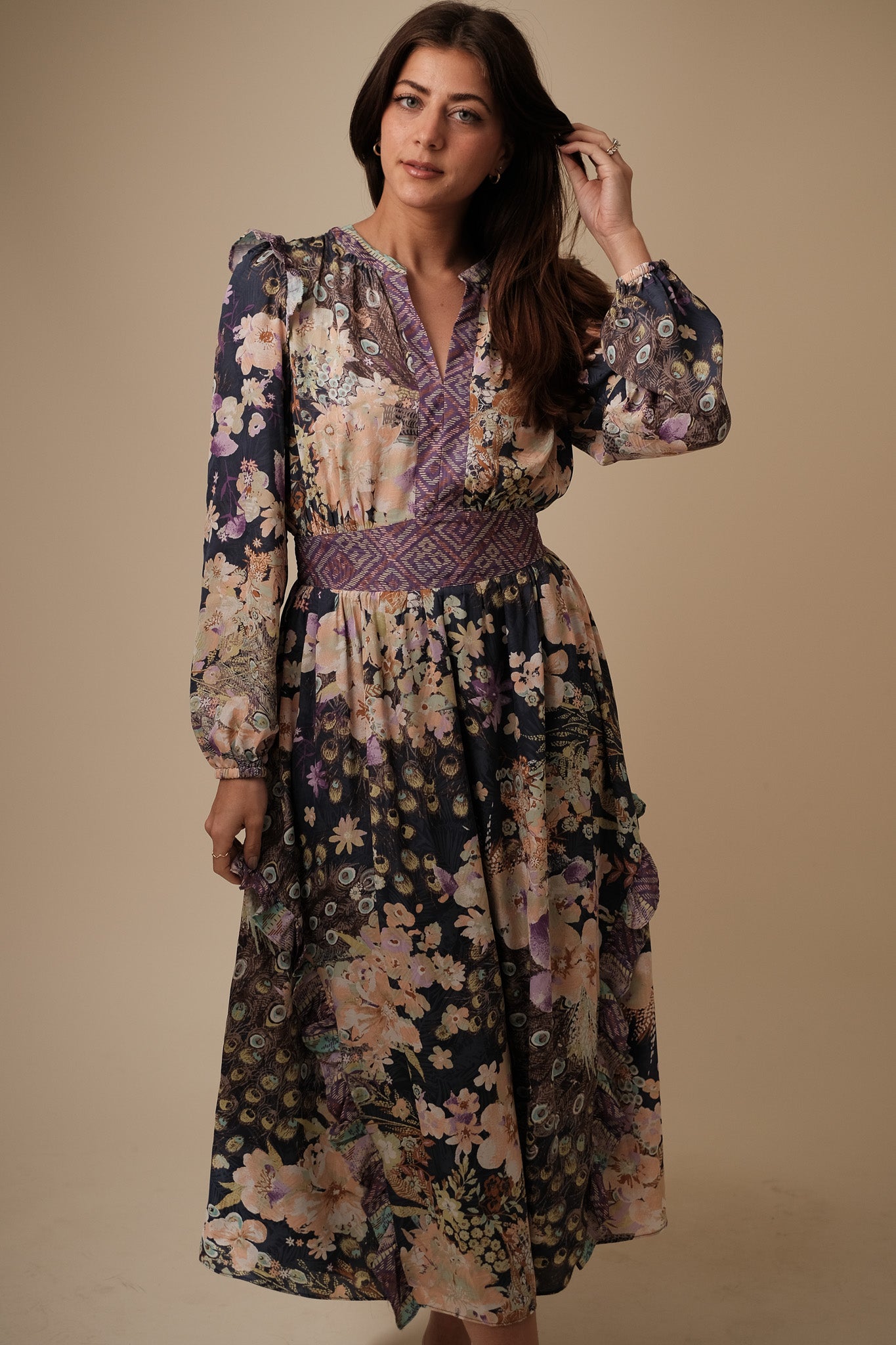 Current Air Emmaline Peacock Floral Midi Dress