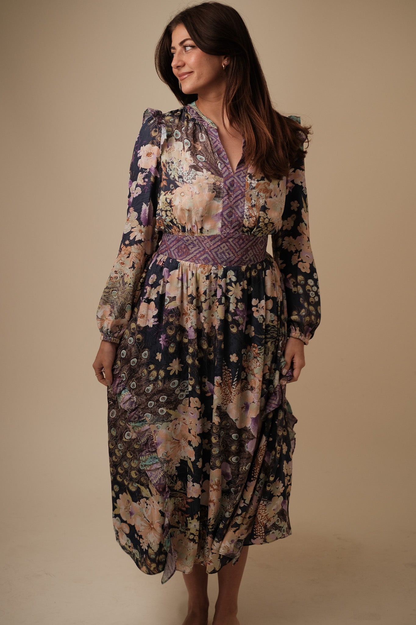 Current Air Emmaline Peacock Floral Midi Dress