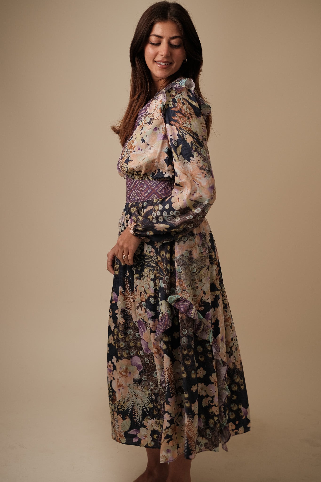 Current Air Emmaline Peacock Floral Midi Dress