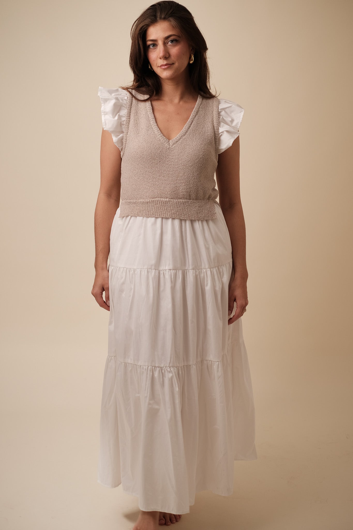 Sofie the Label Clover Flutter Sleeve Midi Dress (White) S