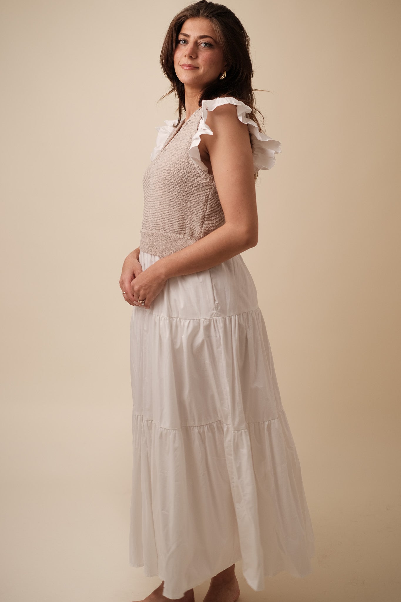 Sofie the Label Clover Flutter Sleeve Midi Dress (White) S