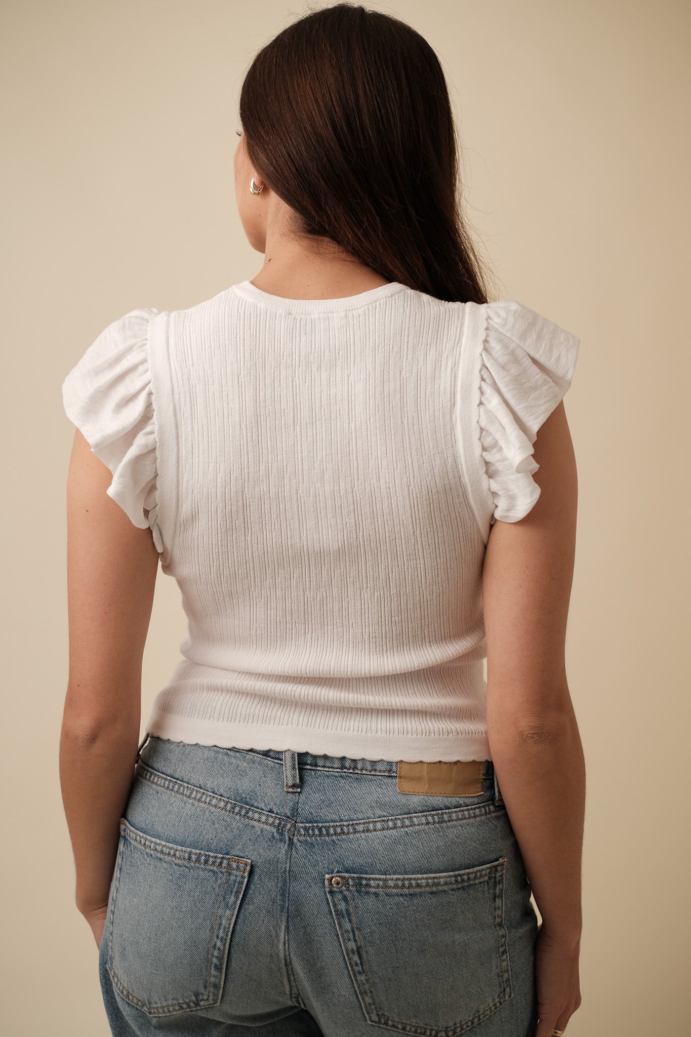 Current Air Ingrid Ruffled Sweater Knit Tank (White)