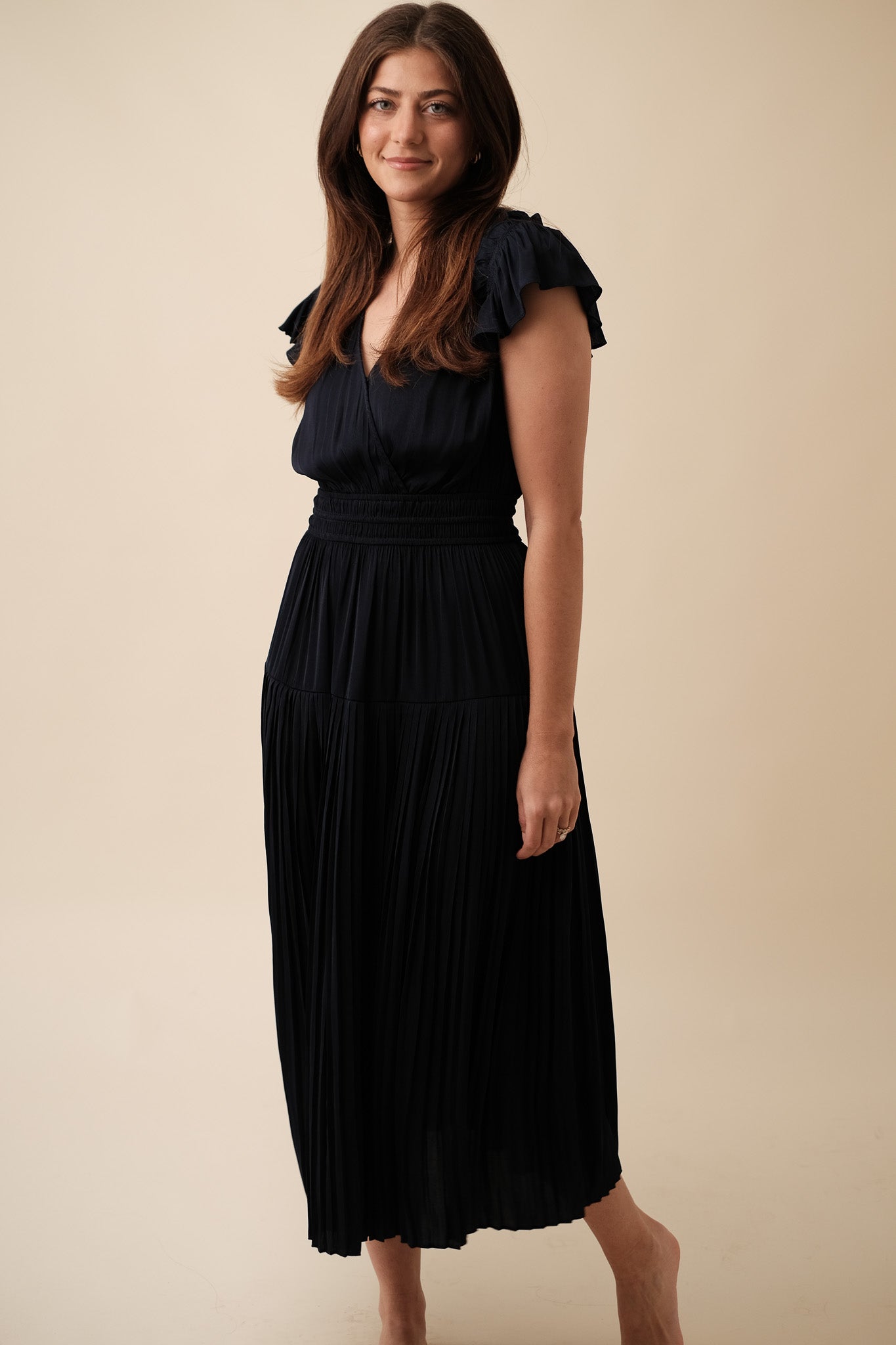 Current Air Sophia Flutter Sleeve Midi Dress (Navy)