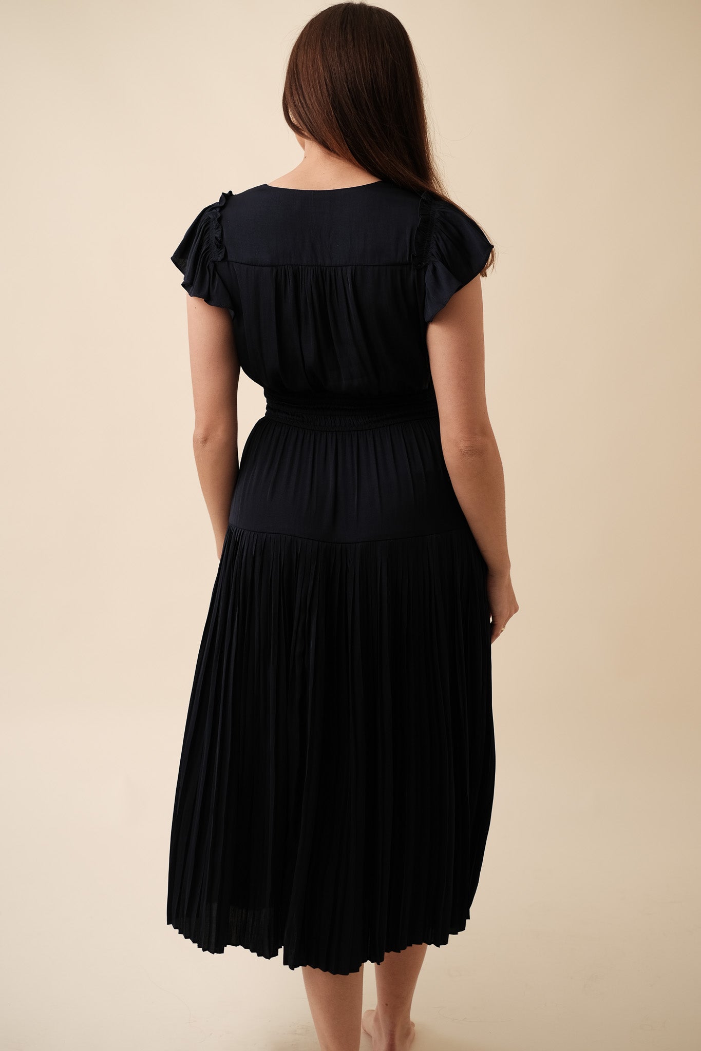 Current Air Sophia Flutter Sleeve Midi Dress (Navy)