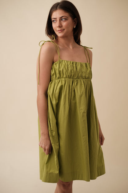 Aureum Issy Green Shirred Poplin Mini Dress
