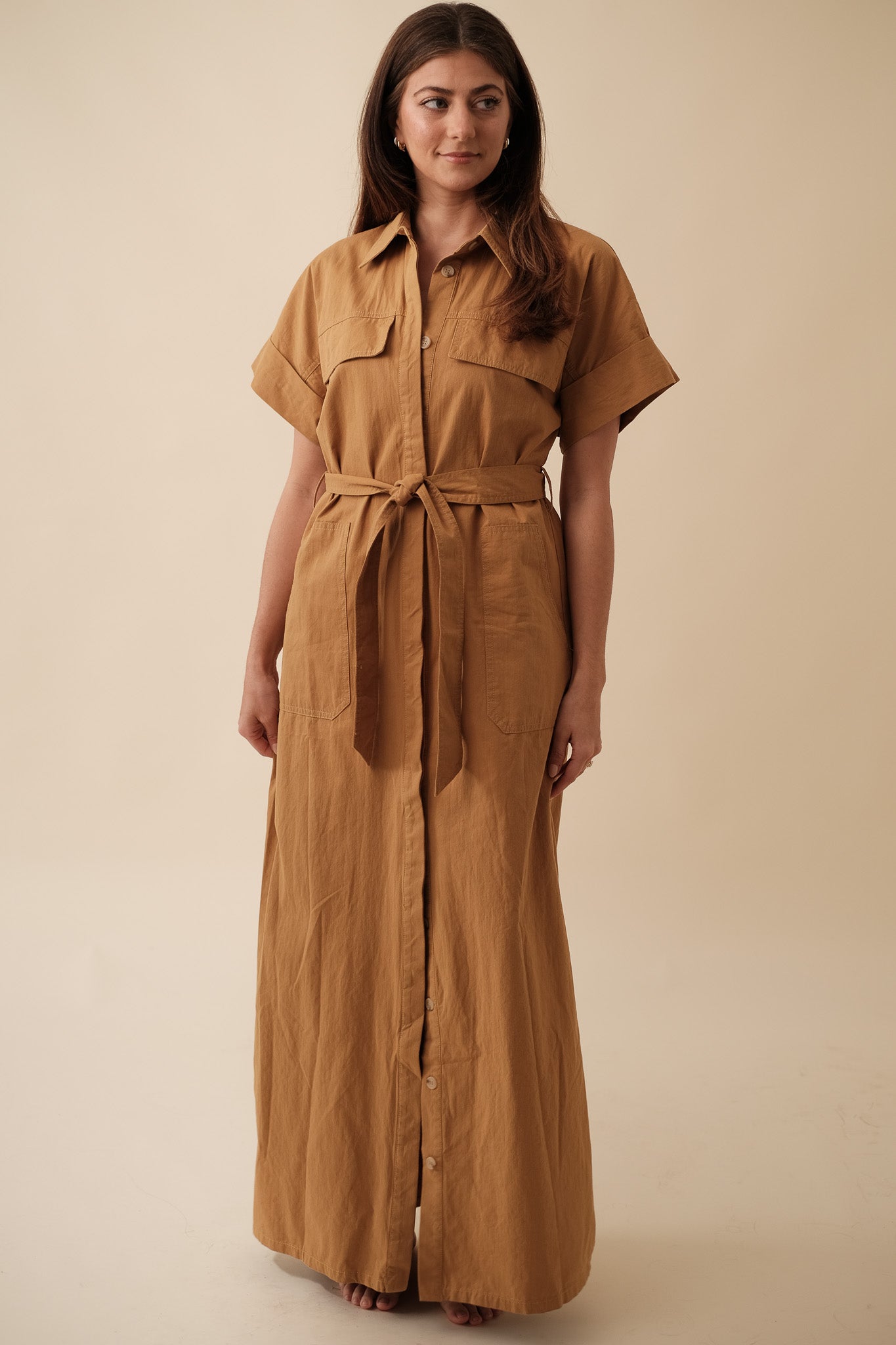 FRNCH Delina Canvas Belted Maxi Dress (M)
