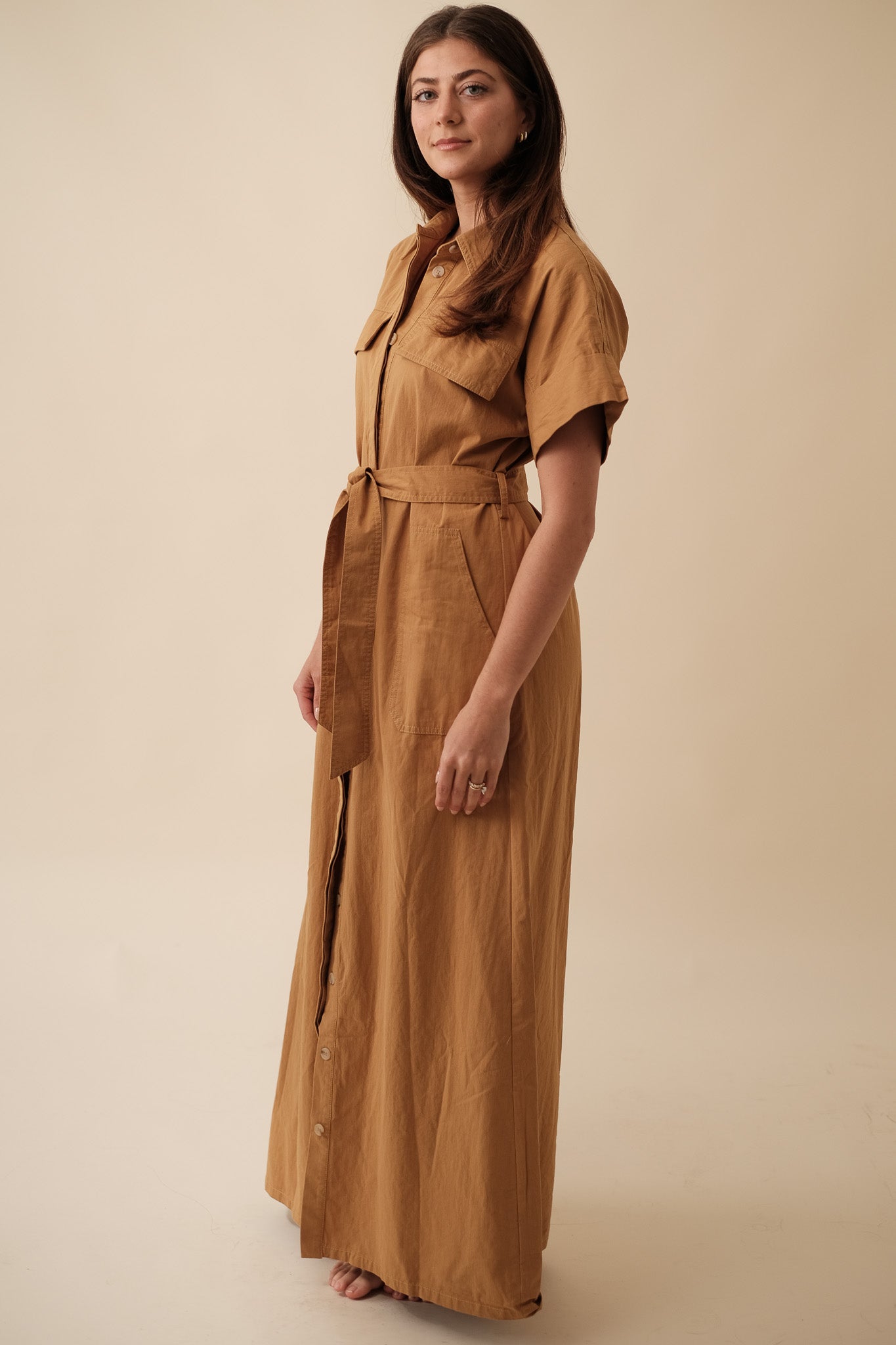FRNCH Delina Canvas Belted Maxi Dress (M)