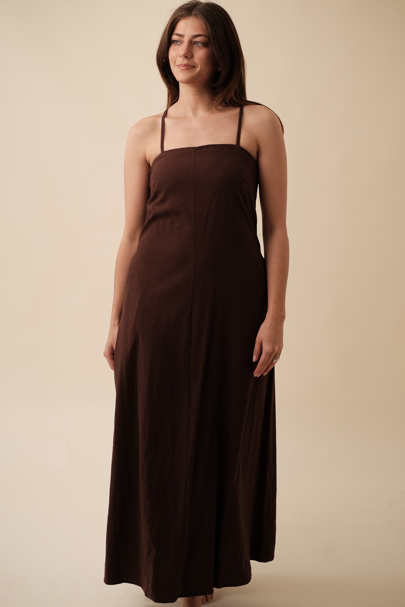 FRNCH Anella Chocolate Linen Sleeveless Maxi Dress (L)