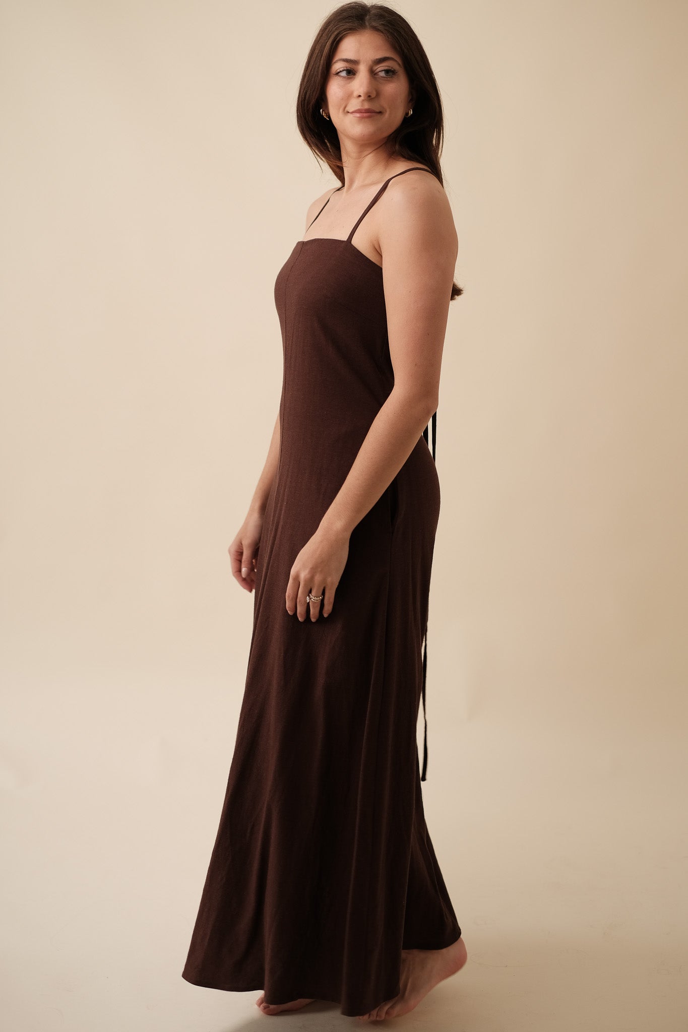 FRNCH Anella Chocolate Linen Sleeveless Maxi Dress (L)