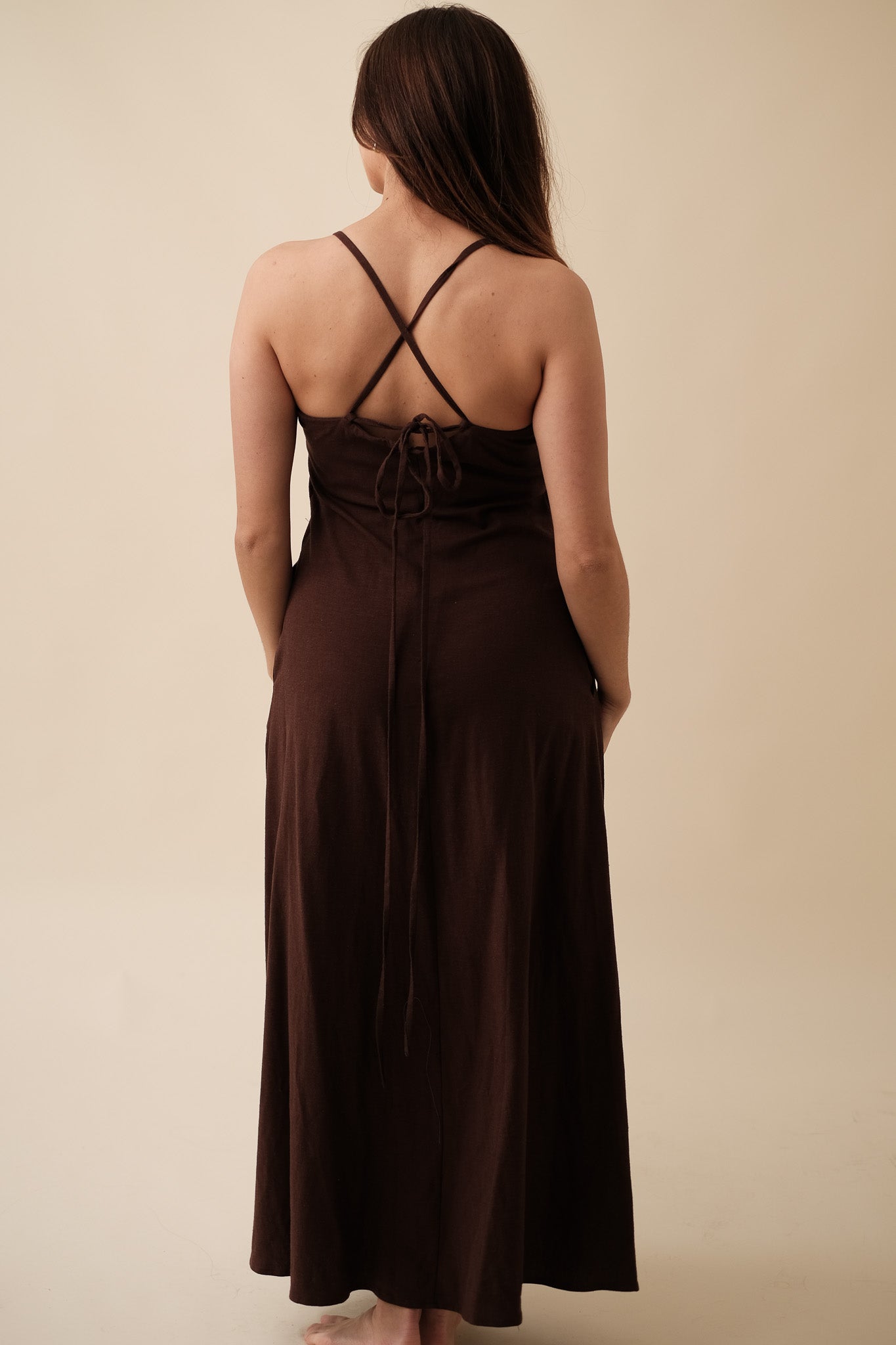 FRNCH Anella Chocolate Linen Sleeveless Maxi Dress (L)