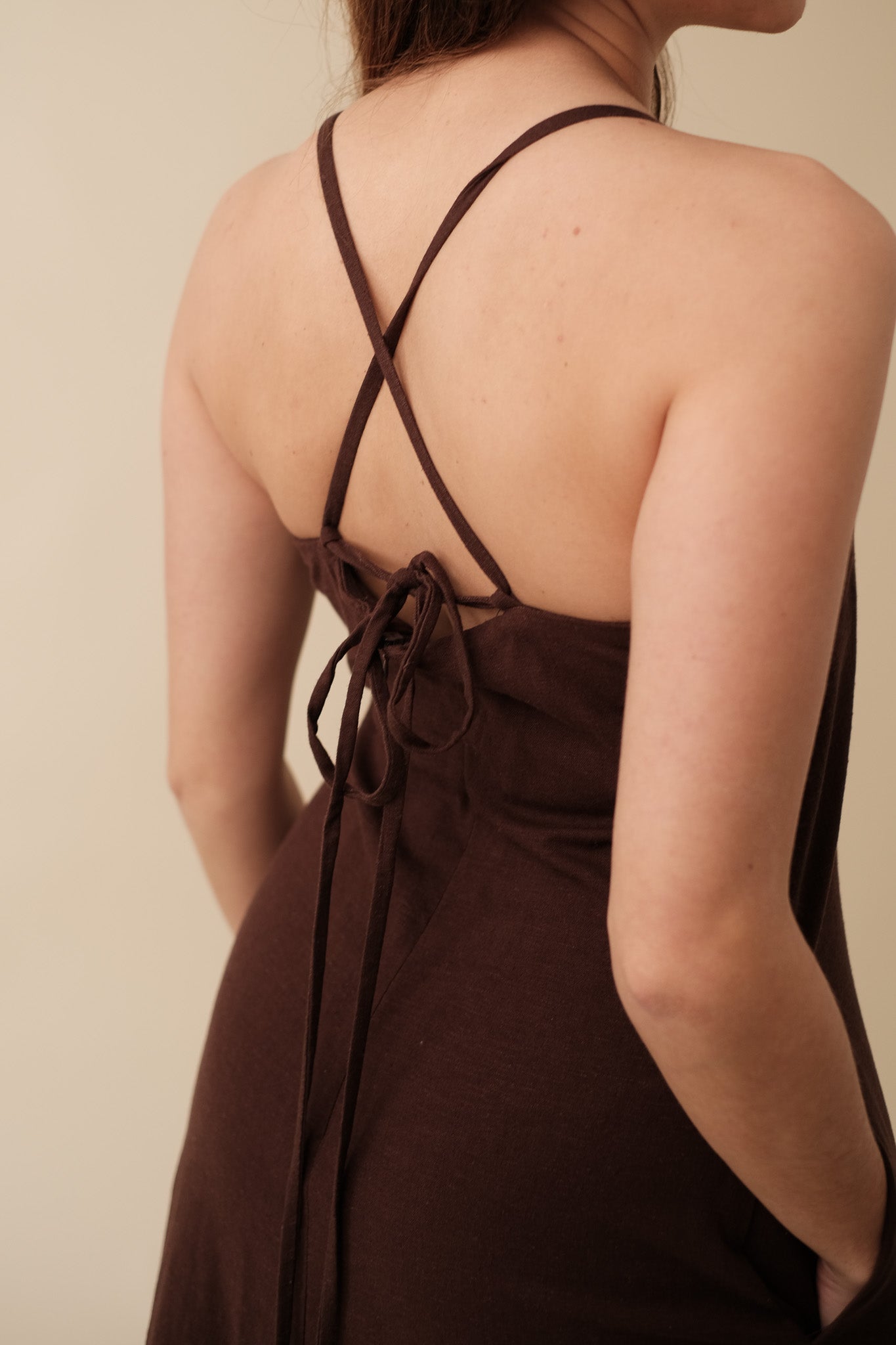 FRNCH Anella Chocolate Linen Sleeveless Maxi Dress (L)