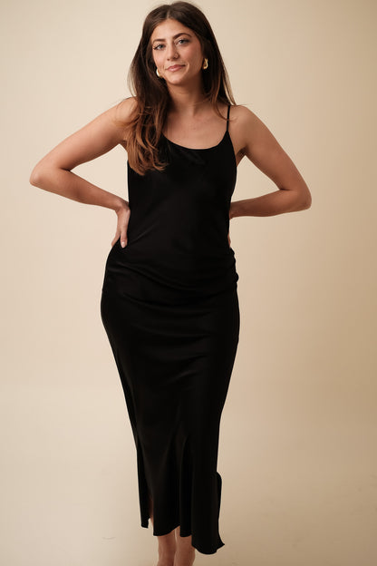 Current Air Jamie Silk Bias Midi Dress (Black)