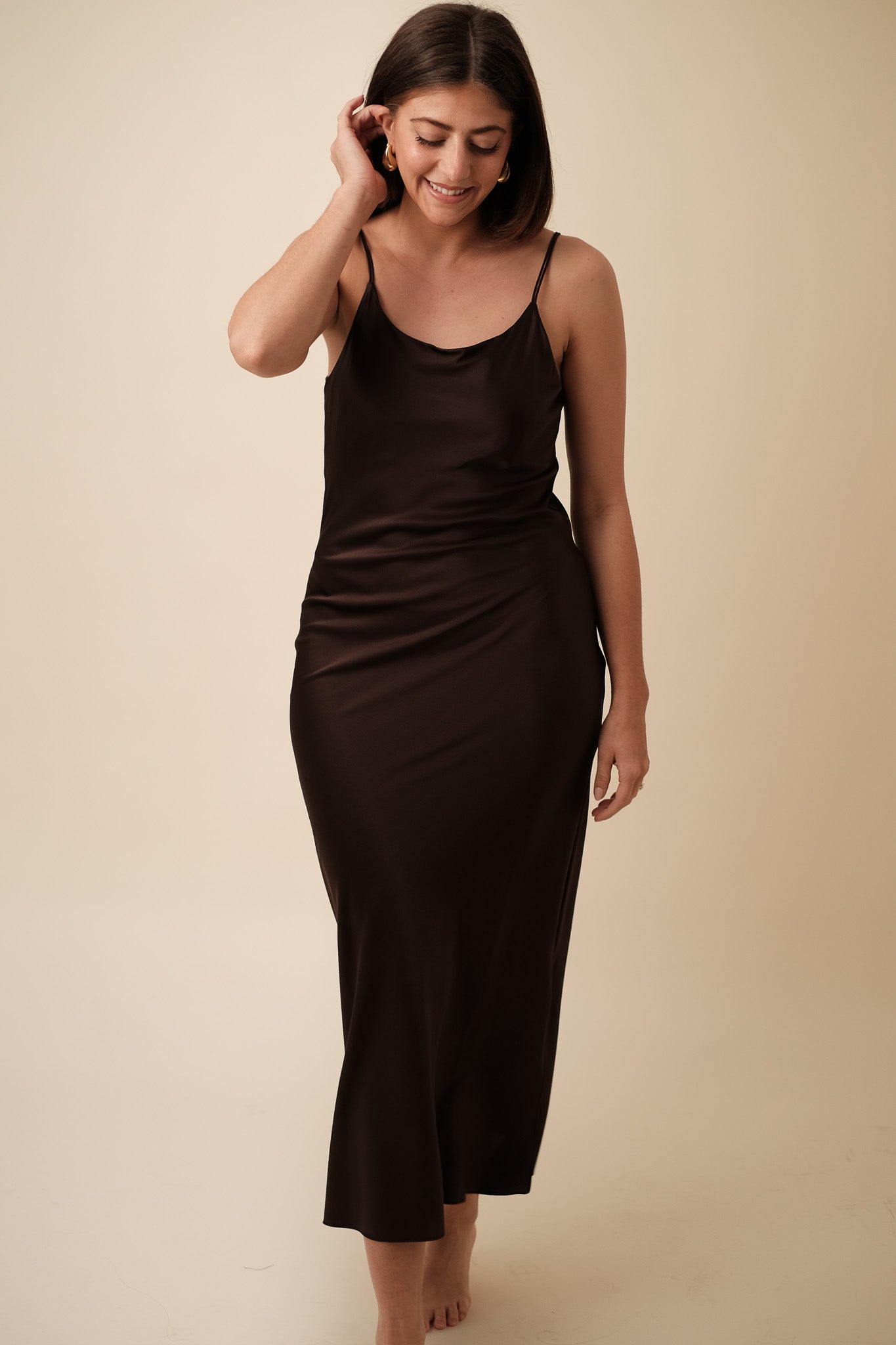 Current Air Jamie Silk Bias Midi Dress (Brown)