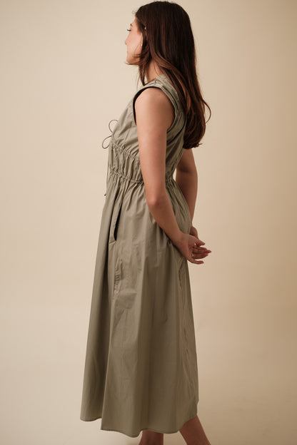 Khloe Cinched Waist Sleeveless Midi Dress (Sage)