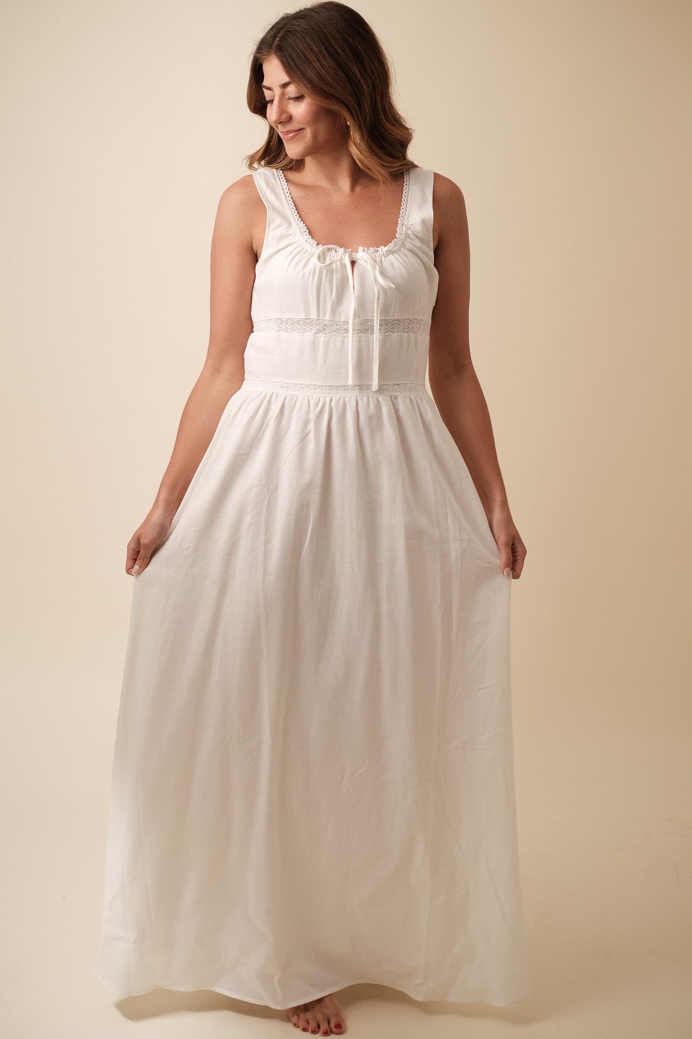 Needii Kelly White Linen Eyelet Tank Maxi Dress (M)