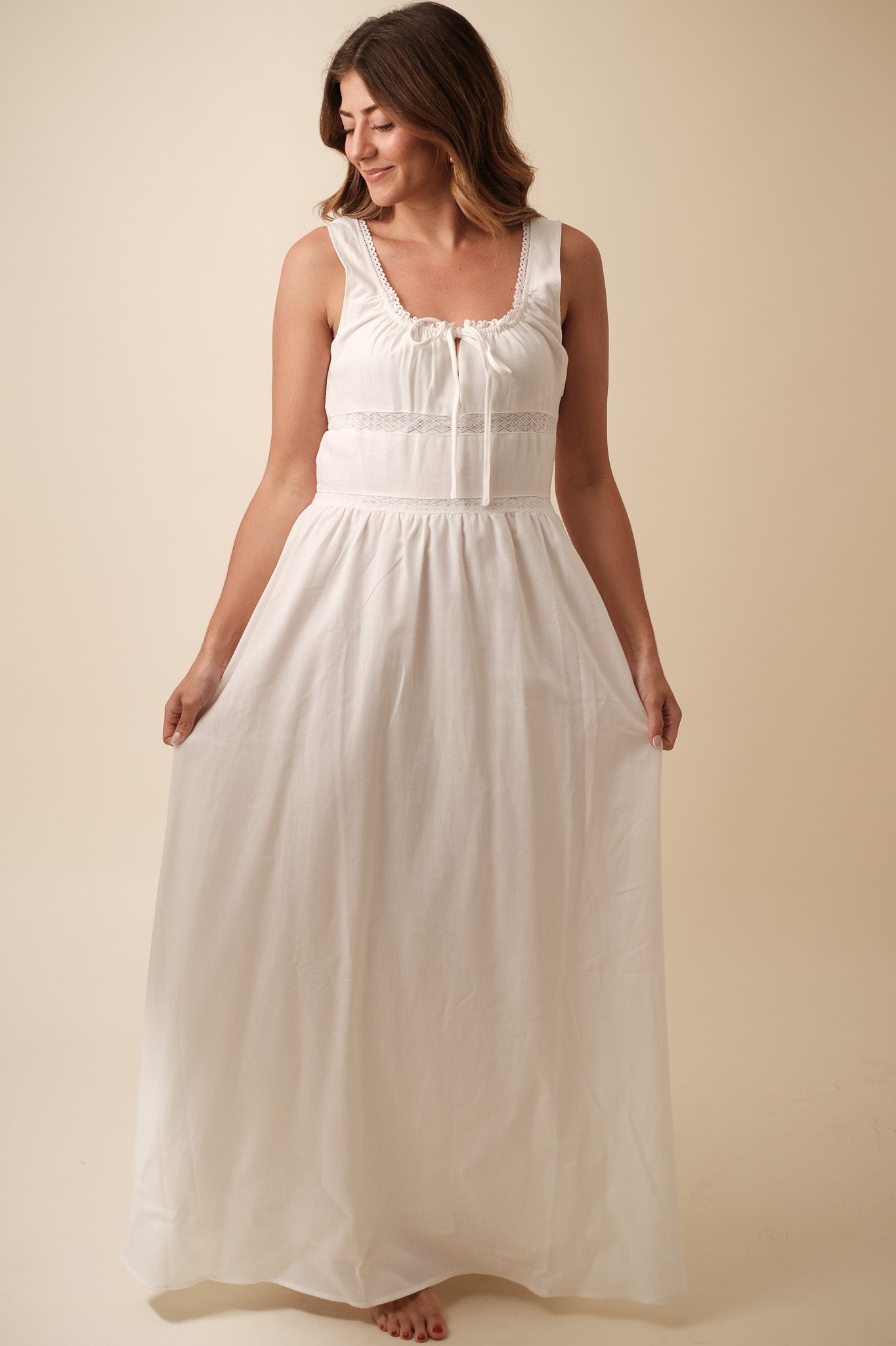 Needii Kelly White Linen Eyelet Tank Maxi Dress