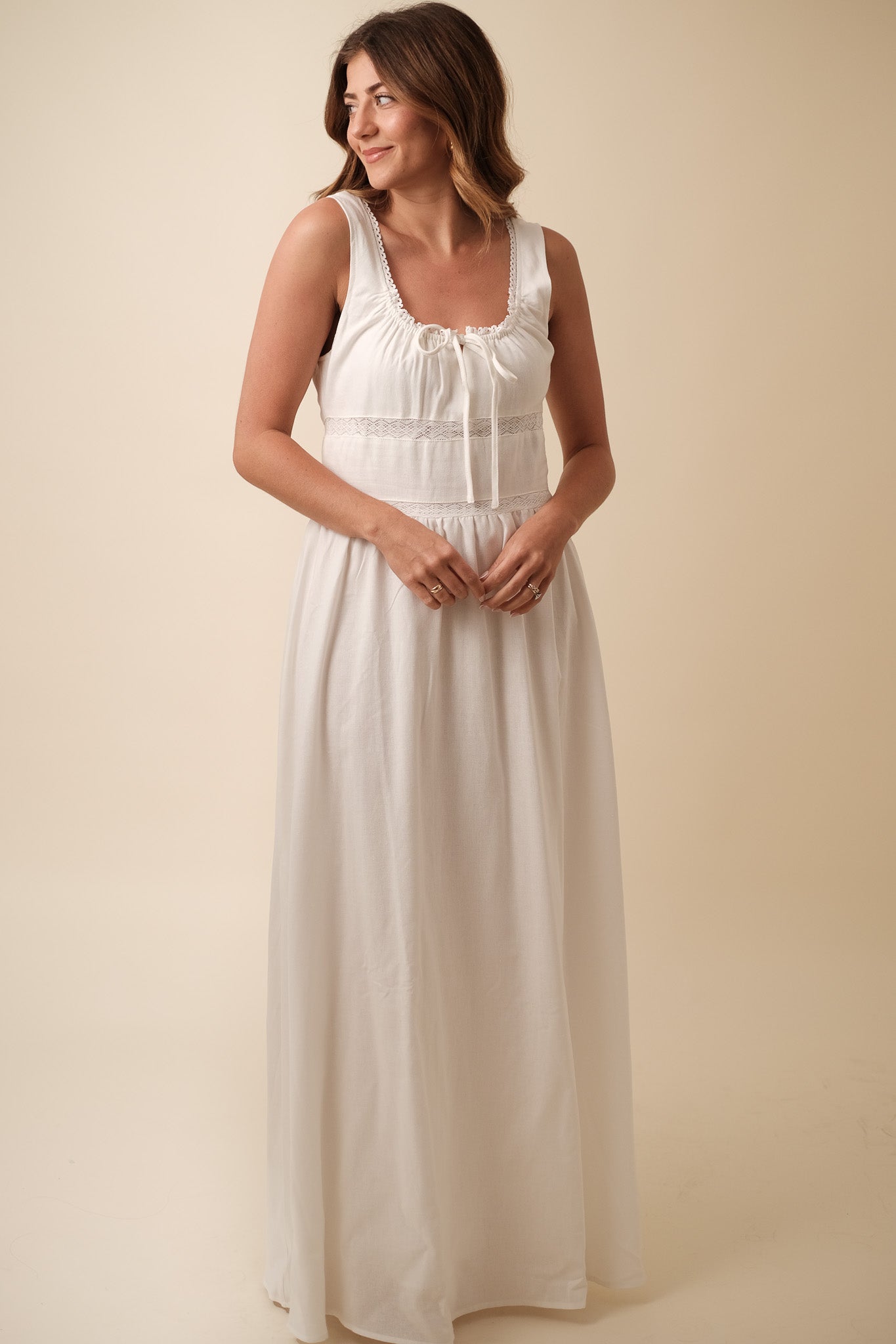 Needii Kelly White Linen Eyelet Tank Maxi Dress (M)