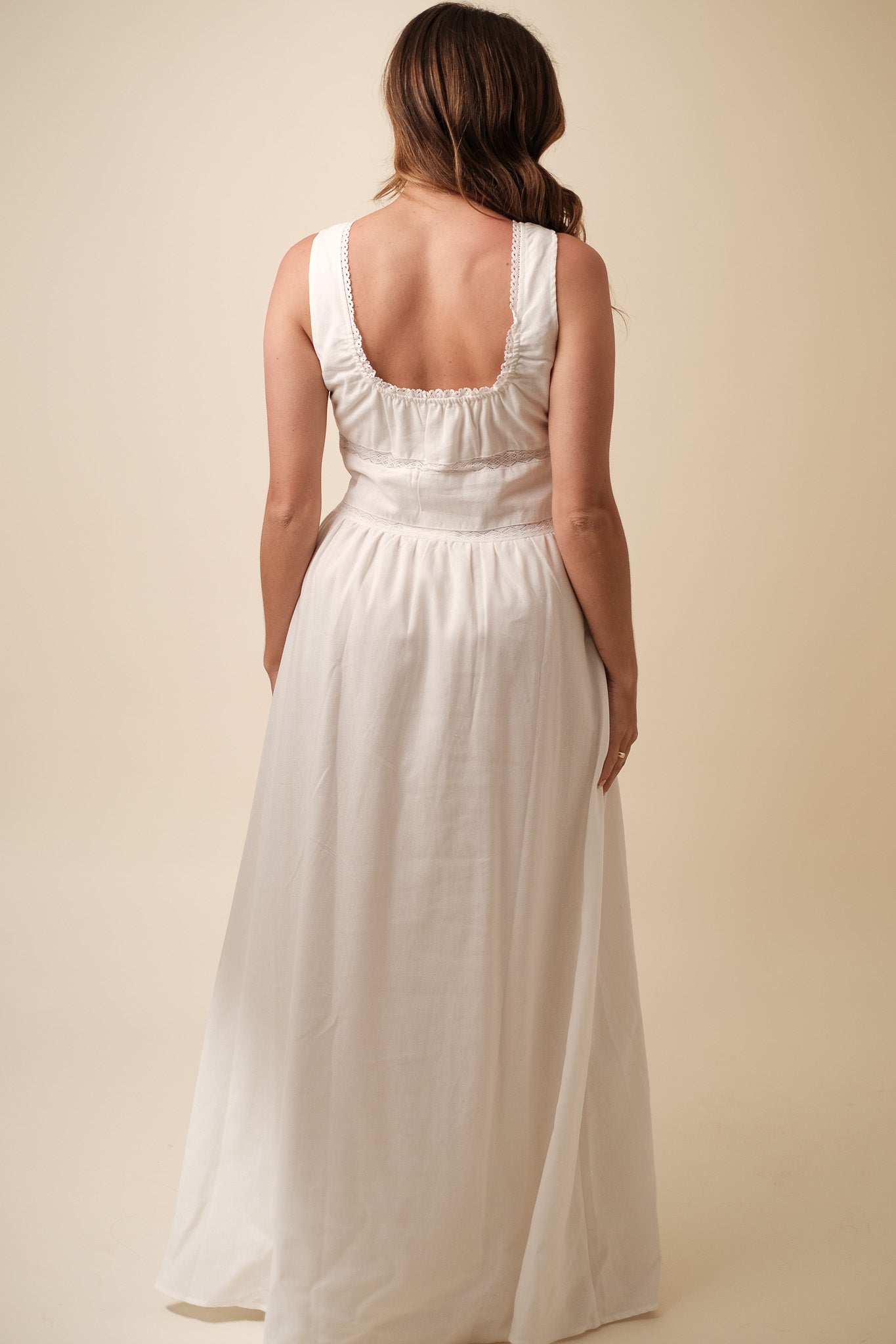 Needii Kelly White Linen Eyelet Tank Maxi Dress (M)