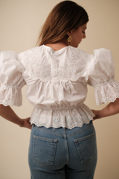Sofie the Label Melody White Eyelet Peasant Top