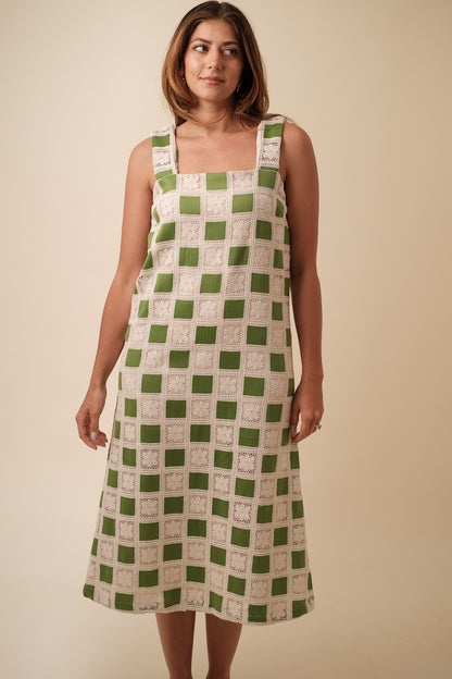 Aureum Mia Crochet Checkered Tank Midi Dress (Green)