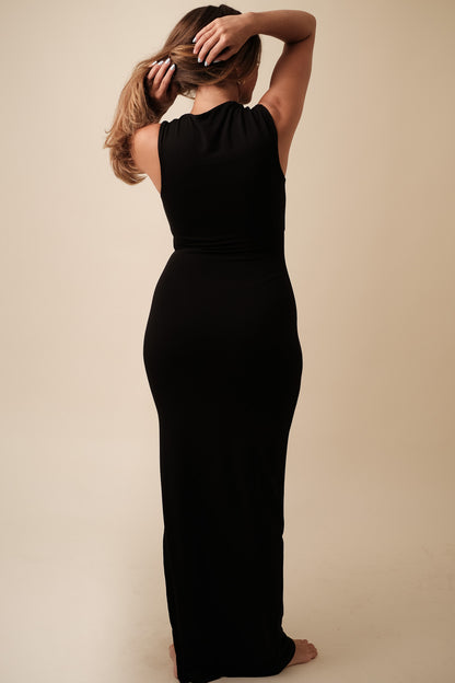 Naomi High Neck Stretch Fit Maxi Dress (Black)