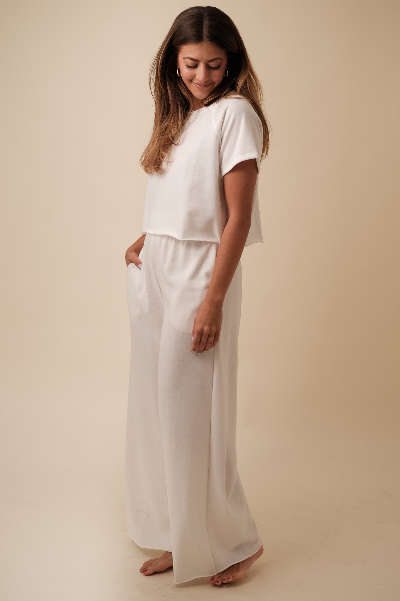 Nancy Cotton Relaxed Wide Leg Pants (White)