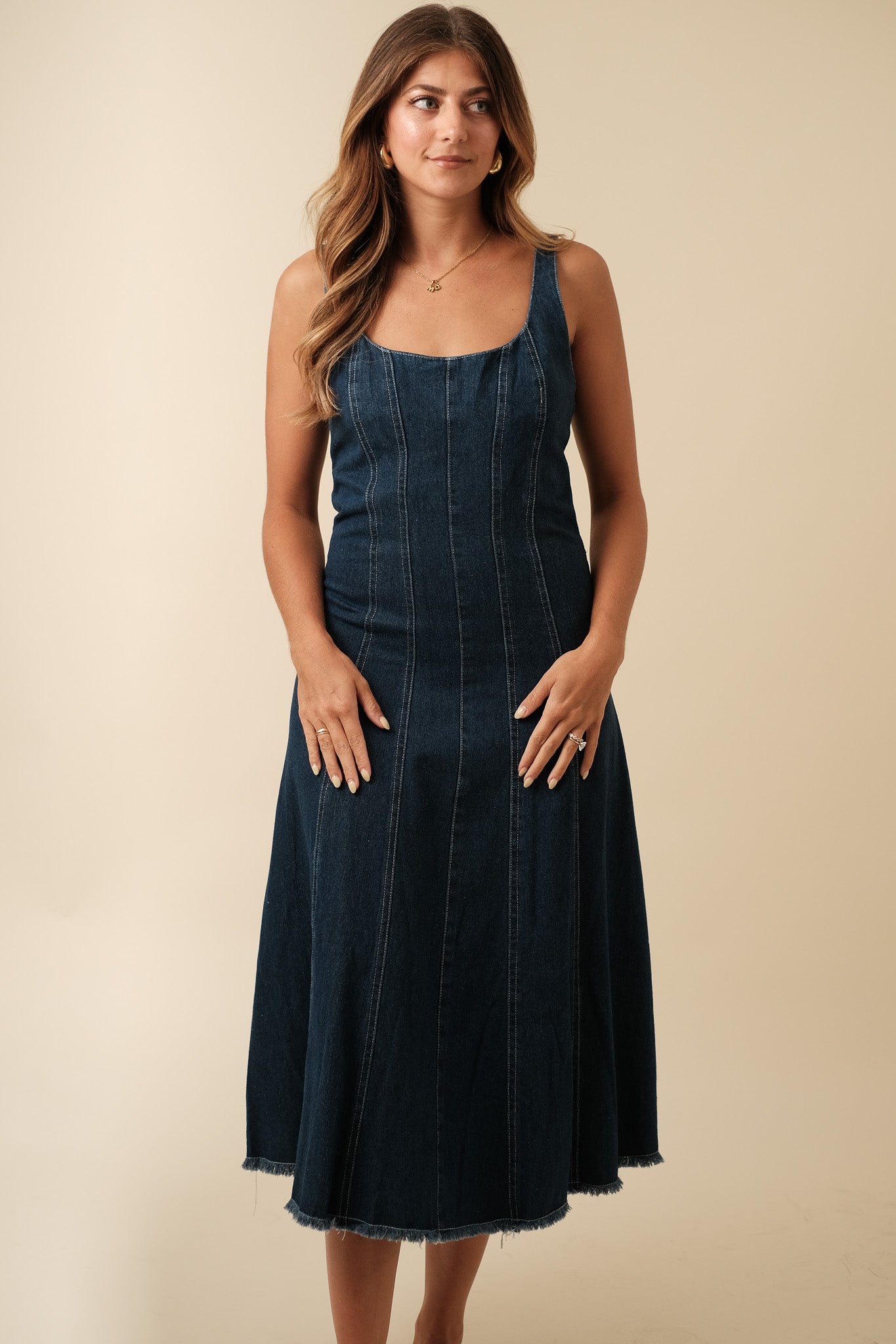 Sofie the Label Yvonne Denim Sleeveless Midi Dress (L)